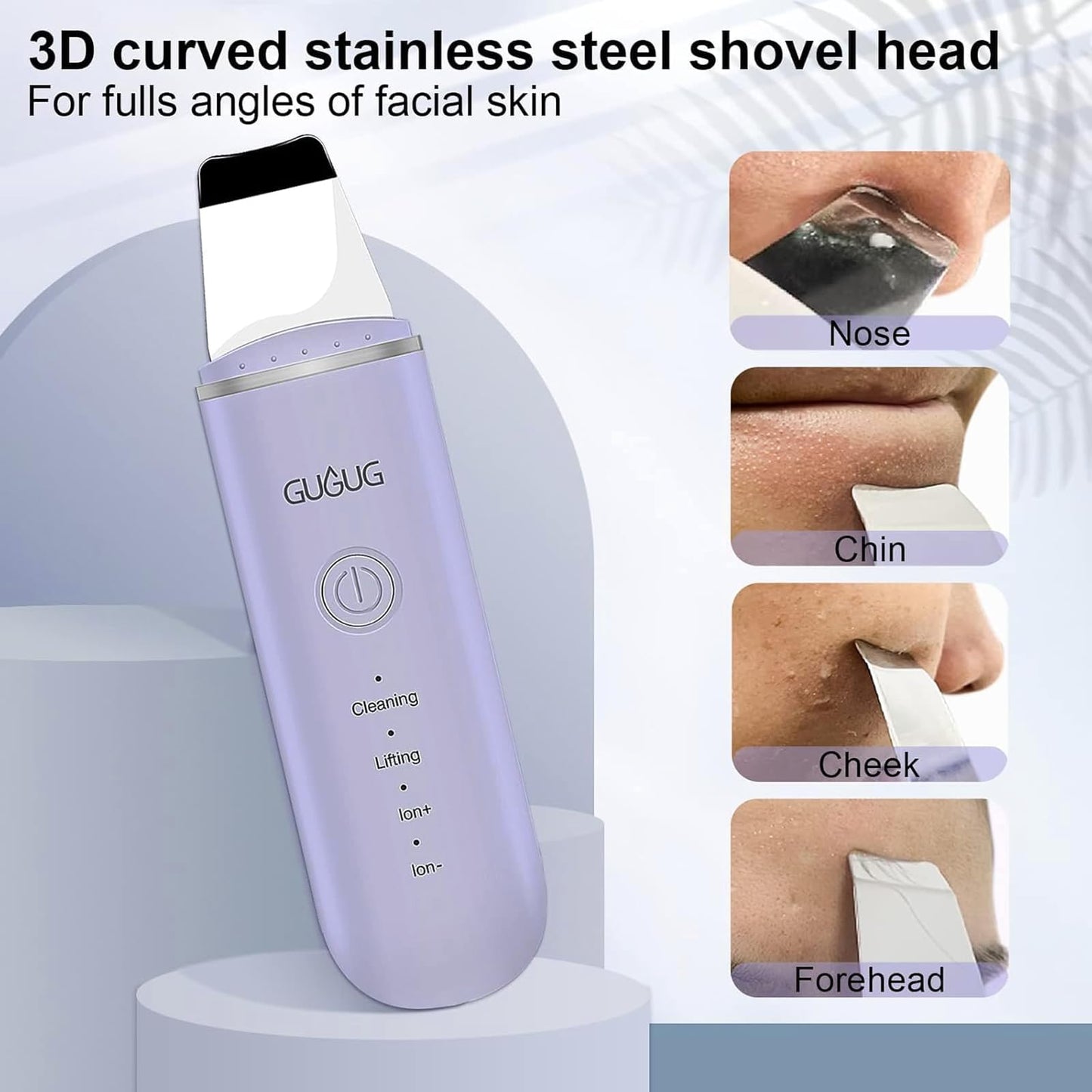 GUGUG Skin Scrubber Face Spatula Skin Spatula Pore Cleaner Blackhead Remover Tools for Facial Deep Cleansing-4 Modes, Purple