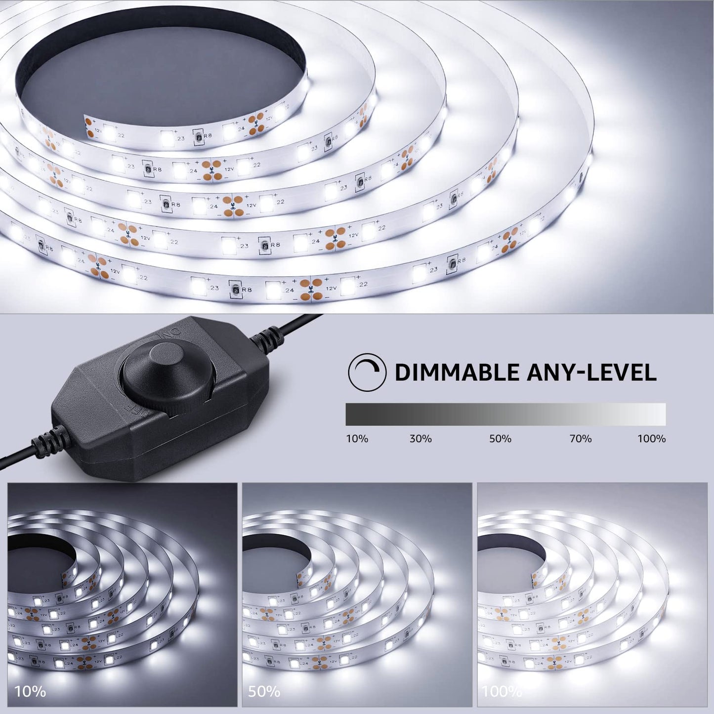 Lepro LED Strip Light White, 16.4ft Dimmable Vanity Lights, 6000K Super Bright LED Tape Lights, 300 LEDs 2835, Strong 3M Adhesive, Suitable for Home, Kitchen, Under Cabinet, Bedroom, Daylight White
