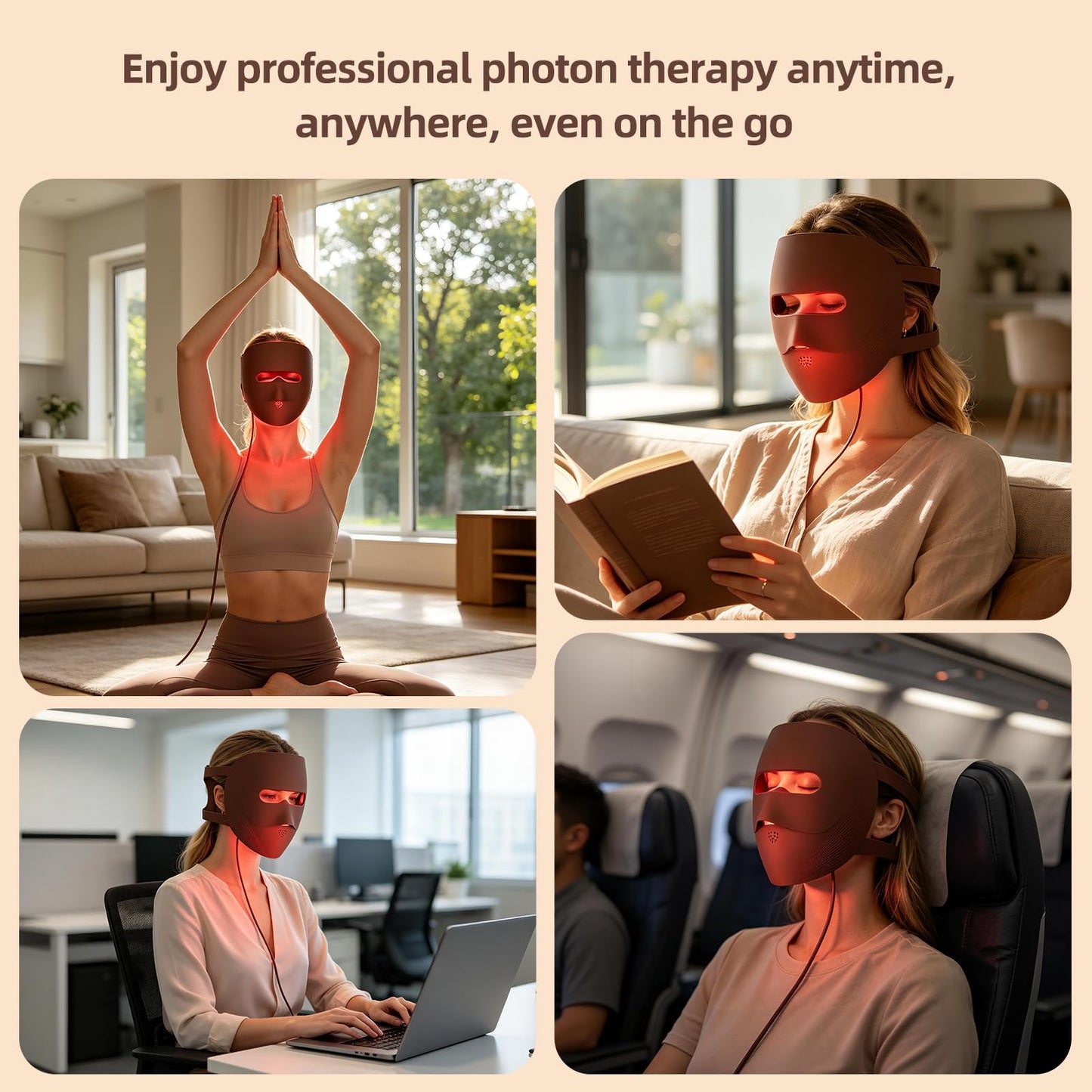 DreamyTouch Upgraded 9D LED Light Therapy Mask for Face, 328 LEDs 4 Modes, Eye Protection Anti-Leakage, Rechargeable Anti-Aging Photon Facial Mask for Home & Travel