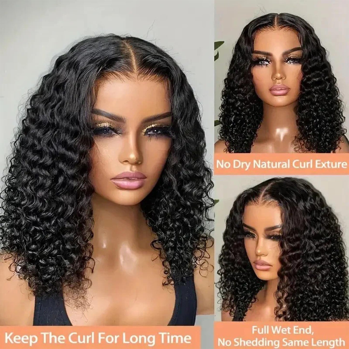 XIROM UN 14 Inch Short Bob Wigs 13x4 Deep Wave Bob Wig 180% Density Deep Curly Wavy Glueless Transparent Lace Frontal Wig