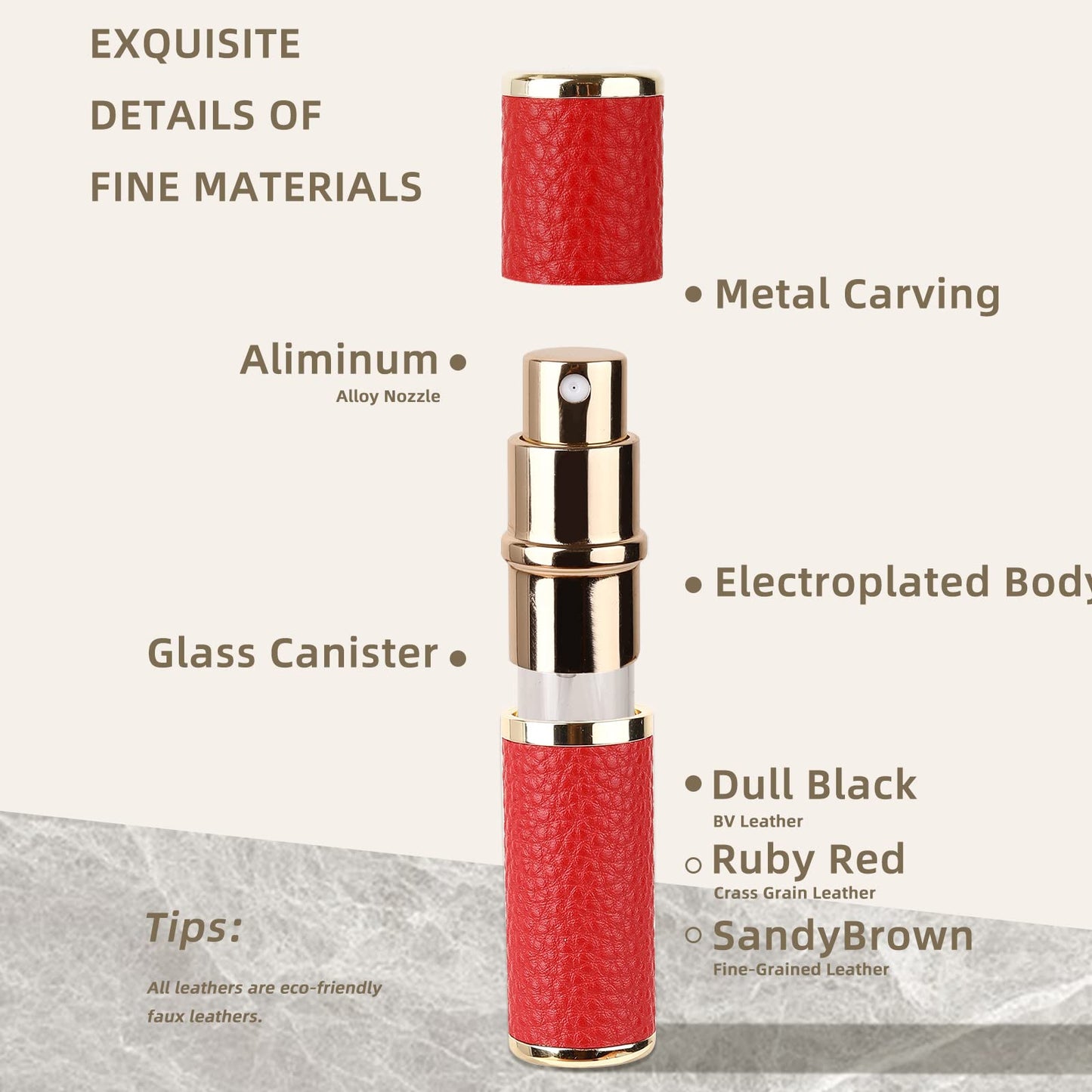 Sinyutia 2Pcs Perfume Atomizer Bottle (5ML),Mini Refillable Empty Cologne Spray Bottle With Luxury Leather Case,for Travel Out Side Work Women and Men (Black+Red)