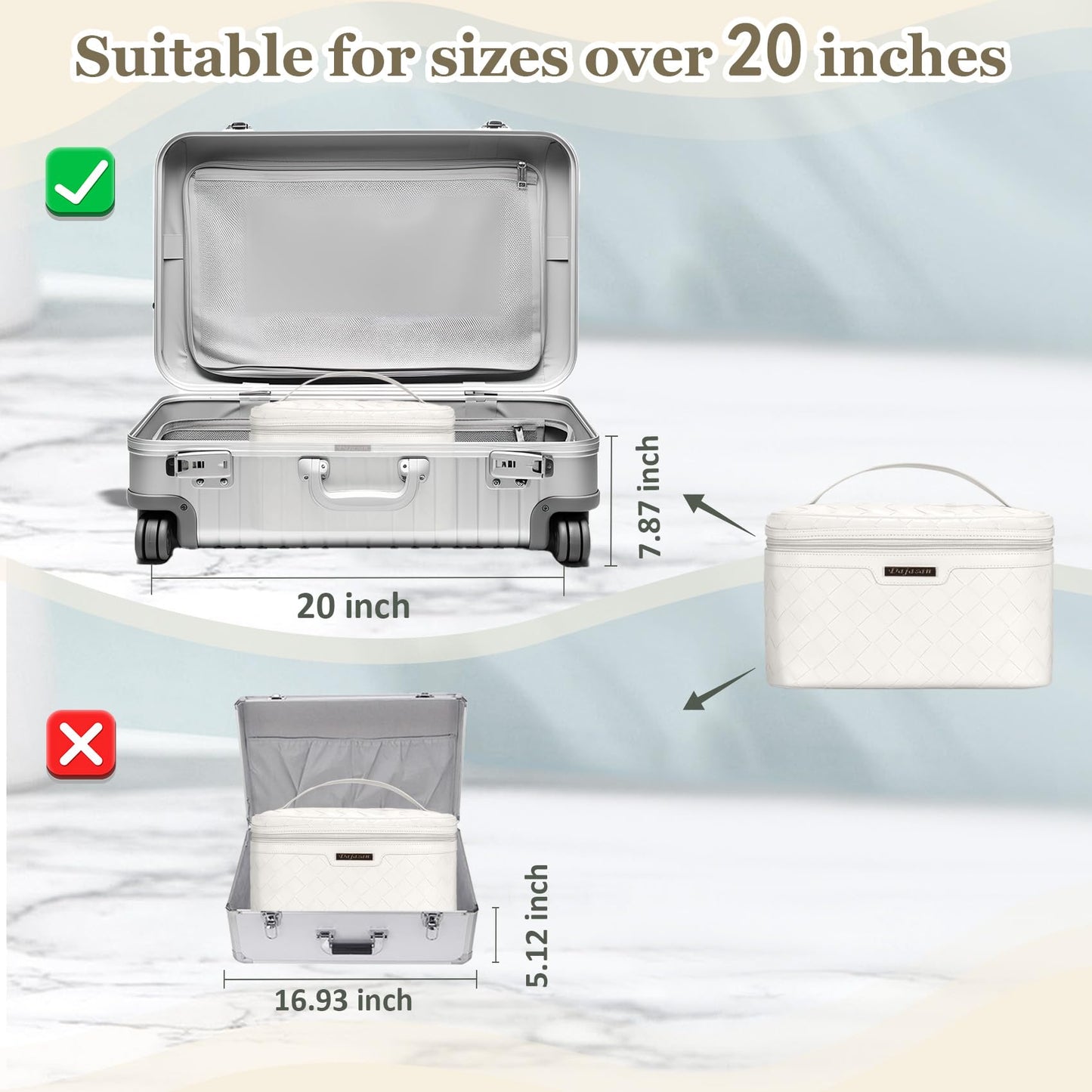 Dajasan Makeup Bag, Portable Travel Cosmetic Bag, Large Makeup Organizer Bag, PU Leather Makeup Organizer Case, Travel Toiletry Bag for Women Girls, 11.81 x 6.7 x 7.09 Inch