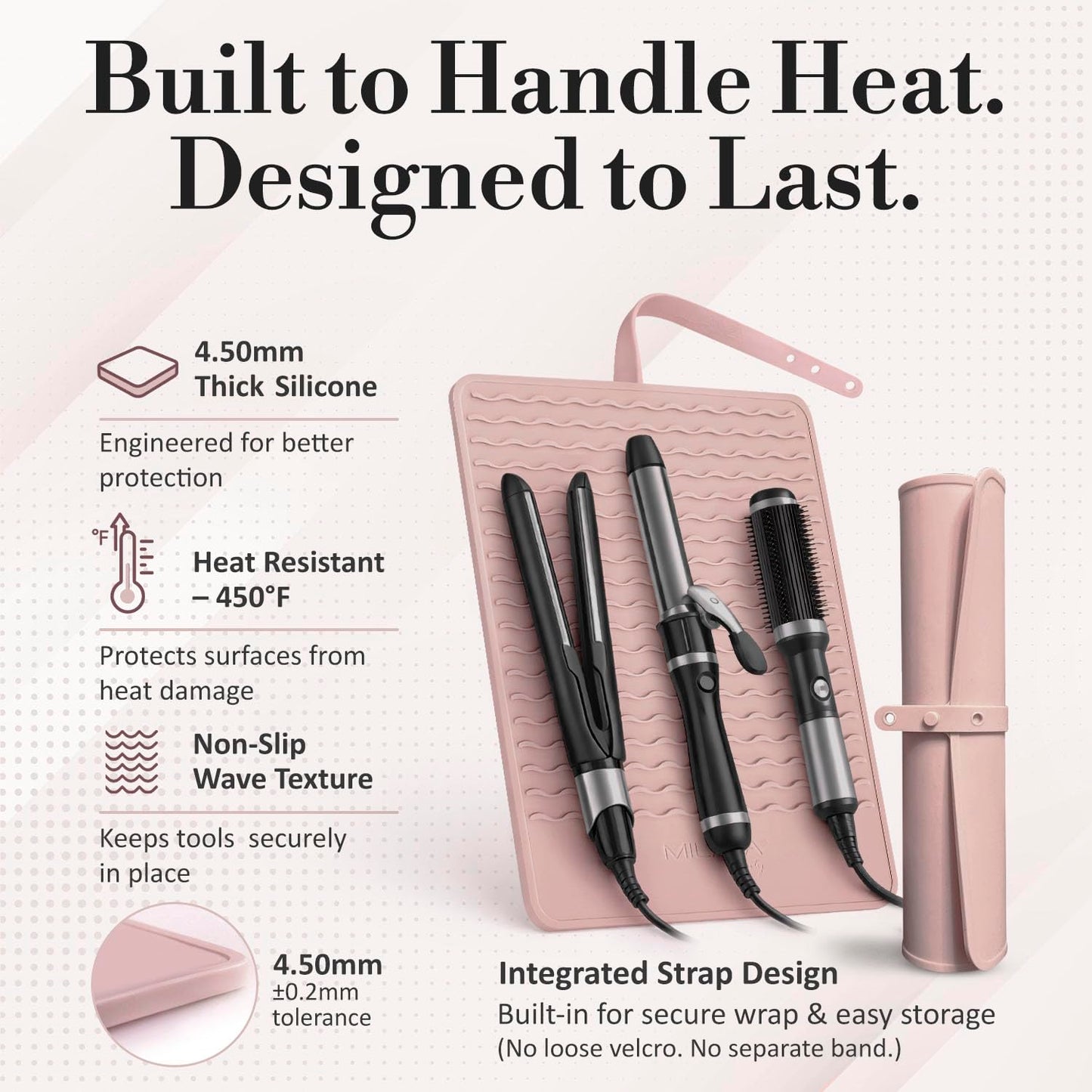 Milaya Beauty Extra Large Heat Resistant Mat for Hair Tools – Silicone Curling Iron Holder & Flat Iron Holder – Non-Slip Hot Tool Mat & Vanity Mat – Vanity Accessories for Women, Salon, Travel
