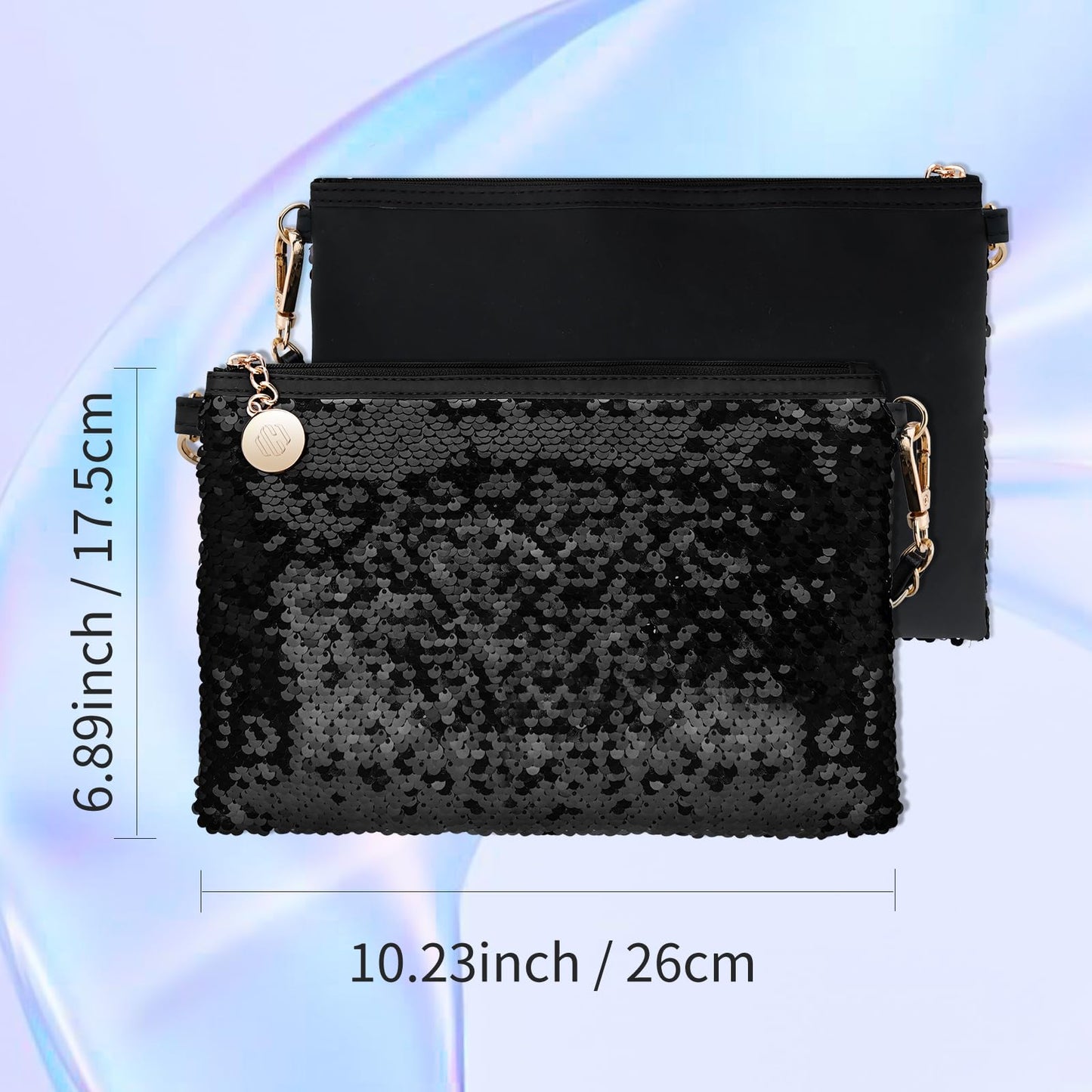 Color Nymph Makeup Kit for Women, Girls Beginner All In One Makeup Set with Sequin Bag, 9-Color Eyeshadow Palette, Lip Gloss, Eyeliner, Mascara - Orange Blue, Sparkling Party Wedding Evening Bag
