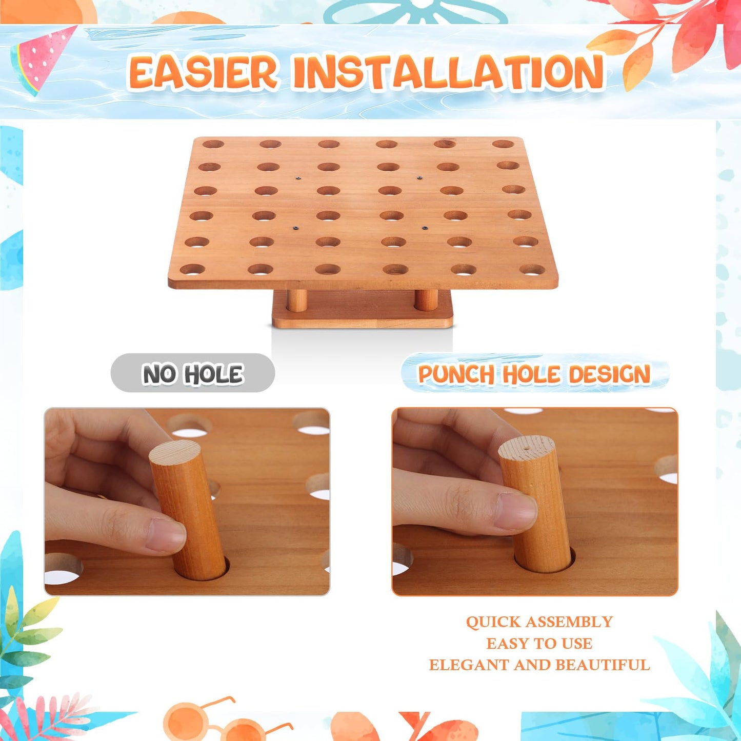 FoldTier 1 Pcs 36 Holes Ice Cream Cone Holder Stand 13" Wooden Charcuterie Cones Sushi Hand Roll Display Stand for Buffet, Food Trucks, Catered Events or Party Supply(Square)