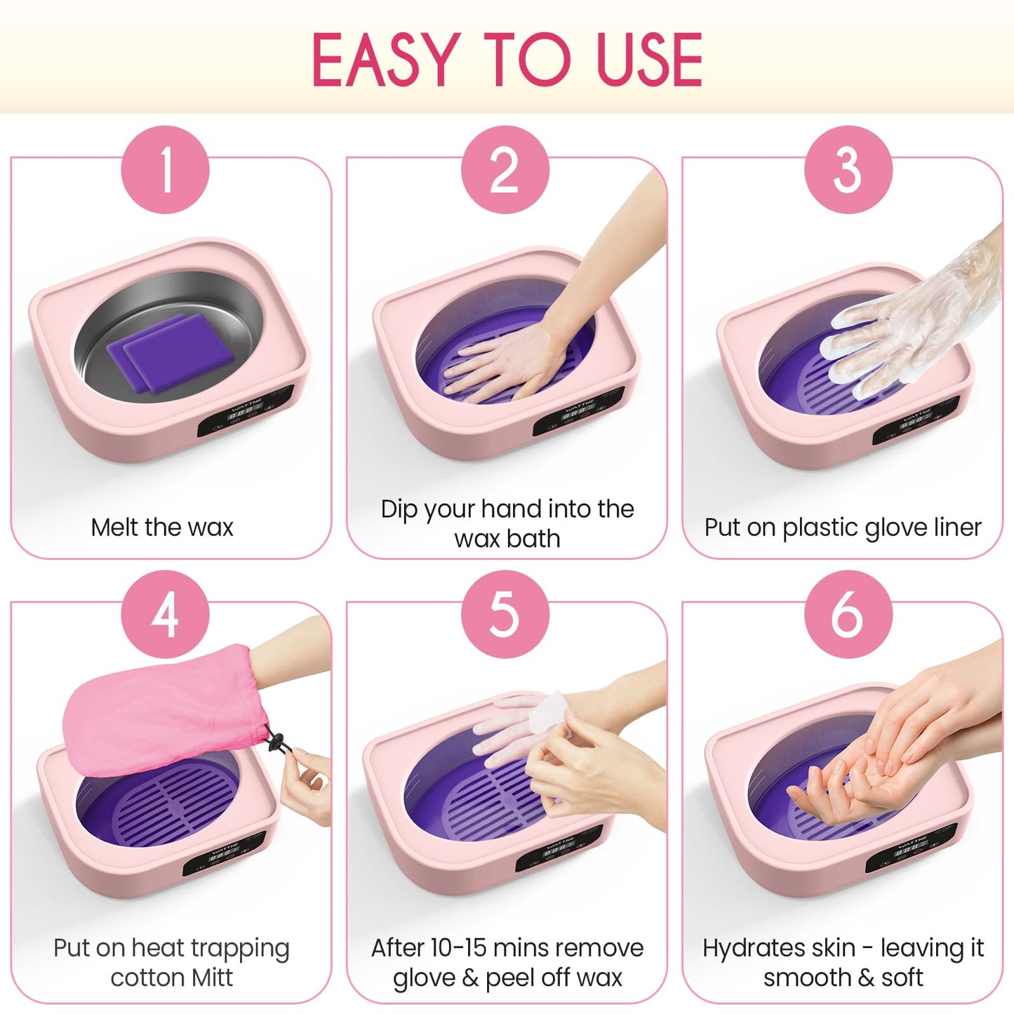 Wattne Paraffin Wax Machine for Hands and Feet, 3500ml Paraffin Wax Warmer with Timer & Keep Warm, Paraffin Wax Bath Moisturizing Kit for Arthritis, Dry Skin Care, Home Spa-Pink