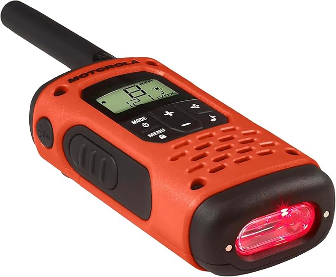Motorola Solutions, Portable FRS Talkabout T605 H2O Two Way Radios 4-Pack, Walkie Talkies Orange Waterproof 10 PTT Earpieces Rechargeable, Carrying Case, Orange/Black
