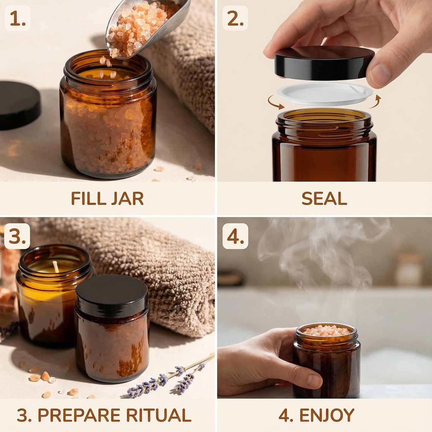 6oz Amber Glass Jars with Lids – 24 PCS Leak-Proof Cosmetic & Lotion Jars with Inner Liners,Small Travel Jars for Body Scrubs, Creams, Lip Balms, and DIY Projects –Airtight,Reusable（Amber）