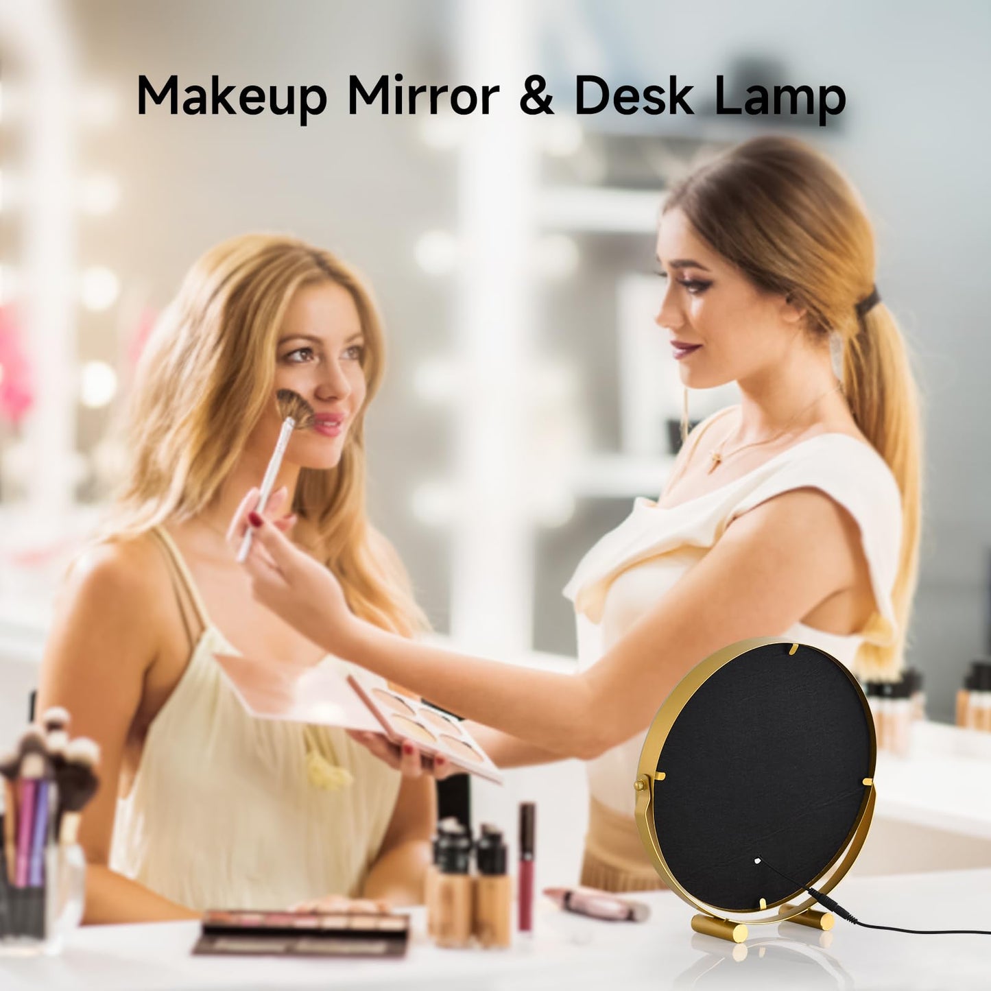 taotanra-Gold Makeup Mirror with controllable Color-Changing Light, Placed on the Table, 360° Rotation - Large Size