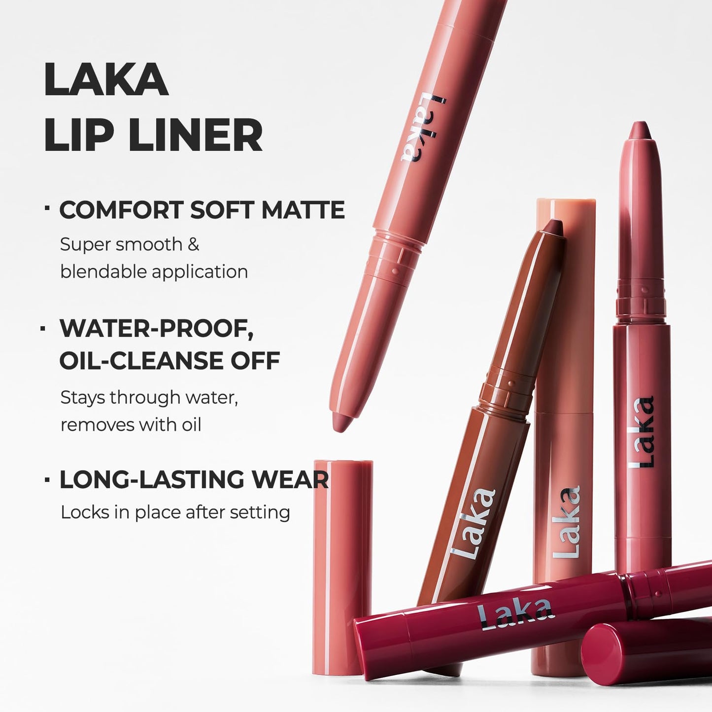 Laka Lip Liner - Smooth & Blendable Soft Matte Lip Contour Pencil for Shaping & Overlining Lips | Waterproof Formula, Oil-Cleanse Off, Long-Lasting Wear | #02 Suede Pink, 0.02oz