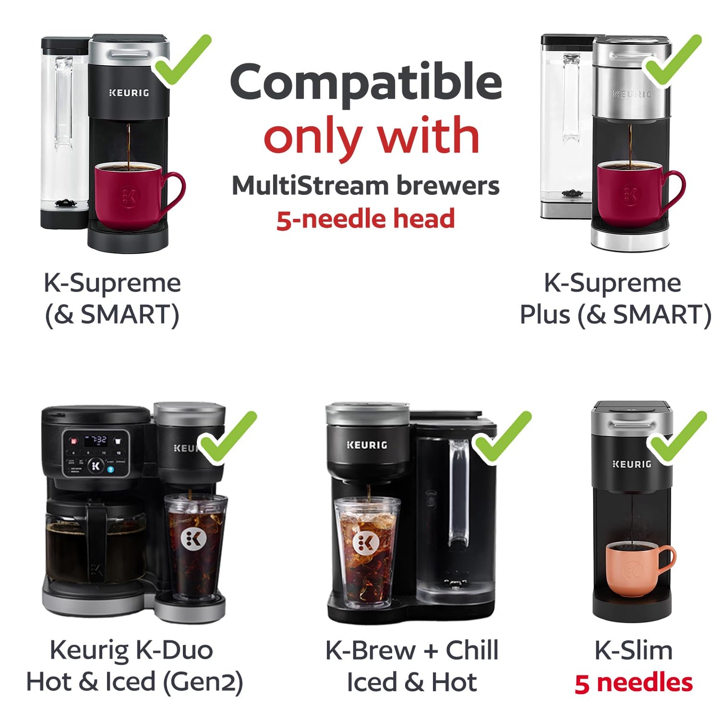2 Stainless Steel Reusable K Cups for Keurig K Supreme, K Supreme Plus, K Slim, K-Brew Chill, K-Duo Hot & Iced with MultiStream Technology - 2 Refillable Kcups Coffee Filters for Keurig Coffee Makers