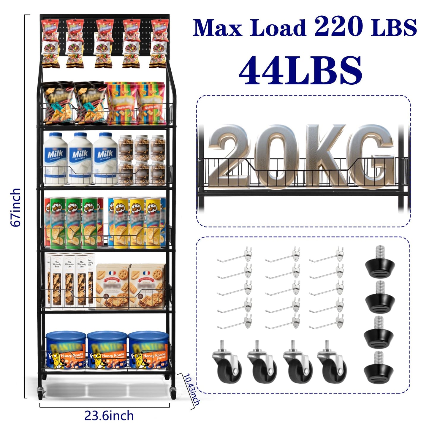 Snack Rack Display Stand, 5 Tier Retail Display Shelves, Snack Organizer