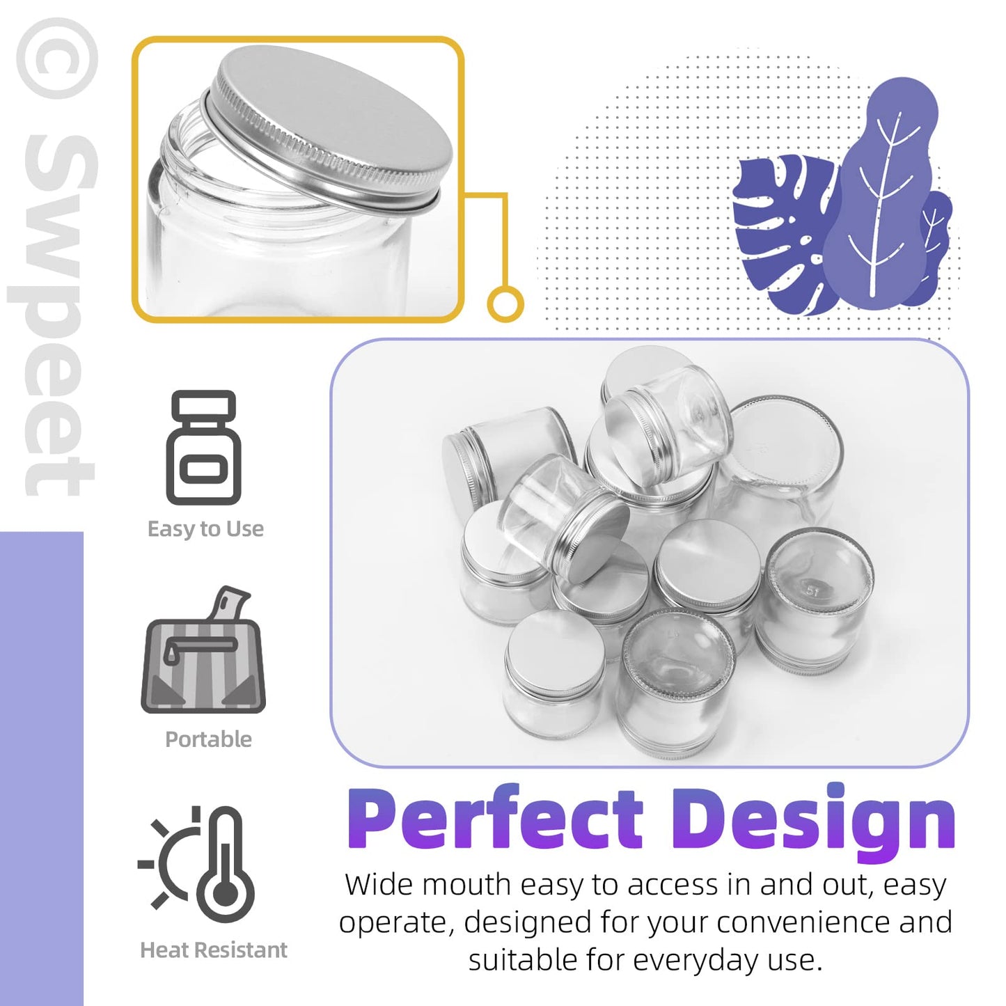 Swpeet 12 Packs 4 oz - 120ML Transparent Glass Jar with Silver Lid Assortment Kit, Round Containers Cosmetic Glass Jars with Lids Travel Jars Cosmetic Containers for Cream, Lotion