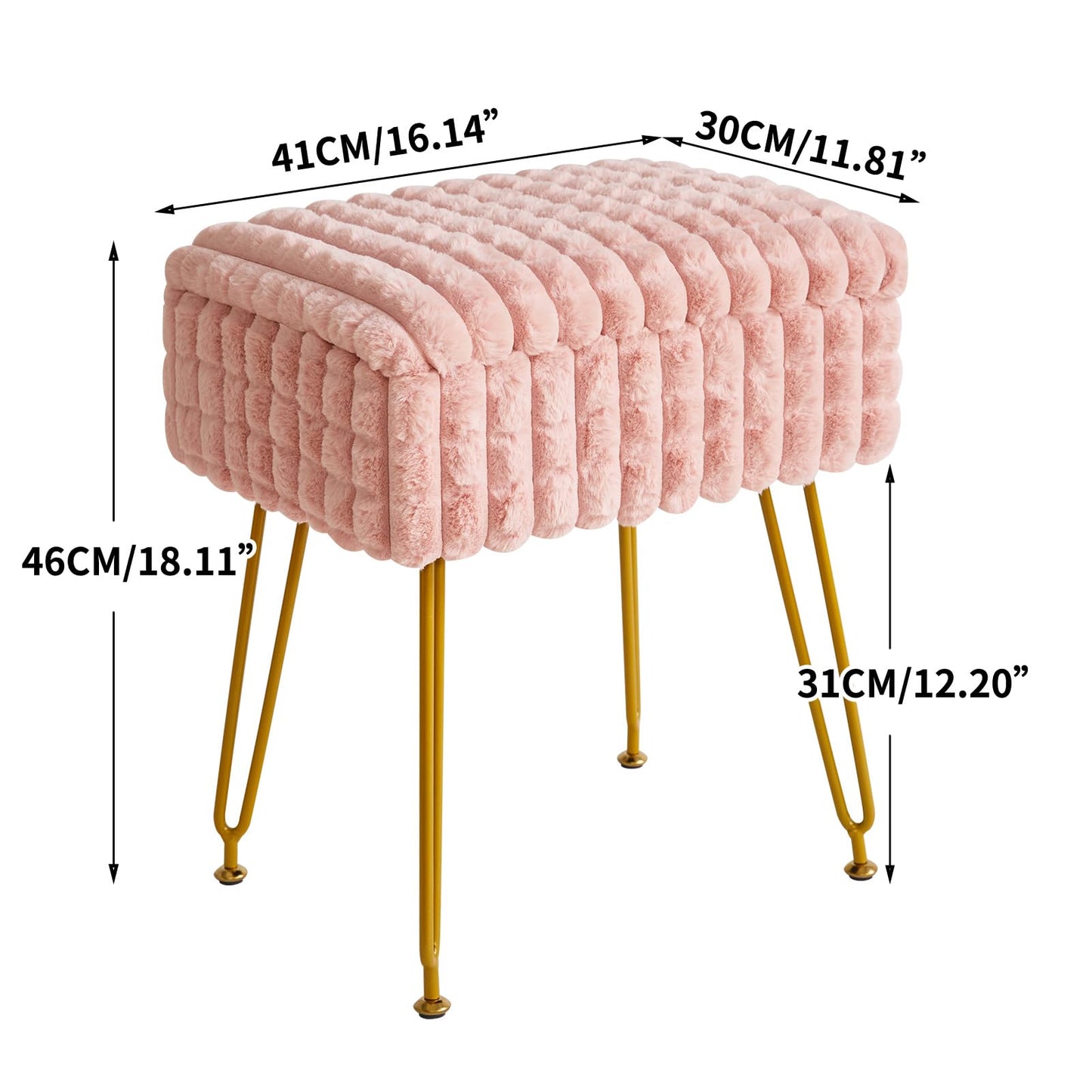 IBUYKE Rectangle Vanity Chair with Storage Space, Footrest Footstool Ottoman, Vanity Stool, Dressing Table Chair, with Anti-Slip Feet, for Makeup Room, Bedroom, Square Grid Pattern, Pink WBD004P