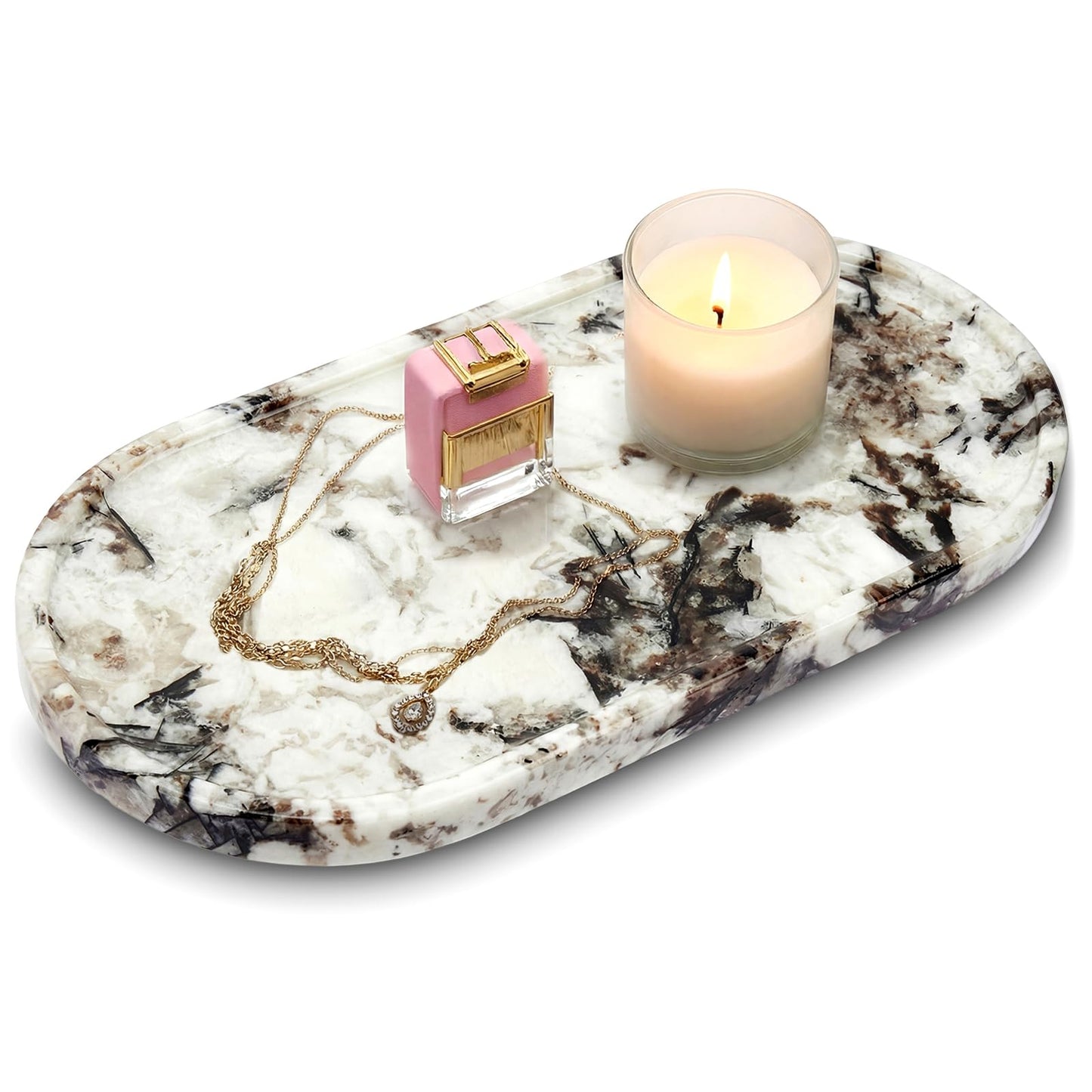 Natural Marble Tray Bathroom Tray, Luxury Decorative Trays for Bathroom, Vanity, Dresser, Kitchen & Home Decor, Valentine's Day House Warming Gifts New Home (Gold)