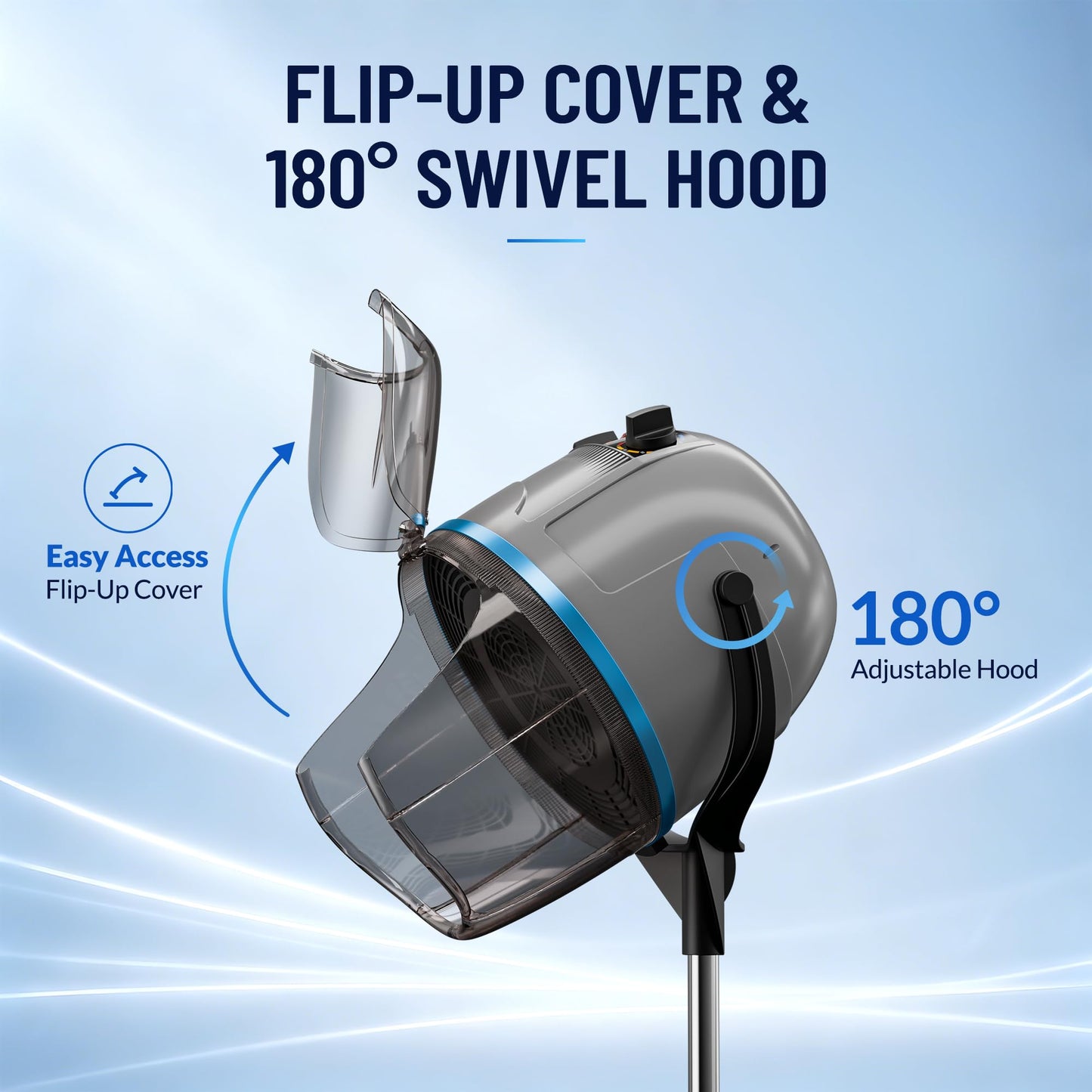 Epetlover 1300W Adjustable Hooded Hair Dryer Professional Stand Up Bonnet Hair Dryer Salon Equipment with Rolling Base for Home Hair Drying