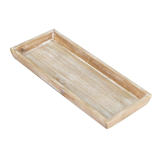 MAONAME Wash White Bathroom Vanity Tray, Rustic Long Narrow Tray, Rectangle Farmhouse Wood Trays, Countertop Organizer Trays for Candle, Perfume, 15.7" L x 6.8" W