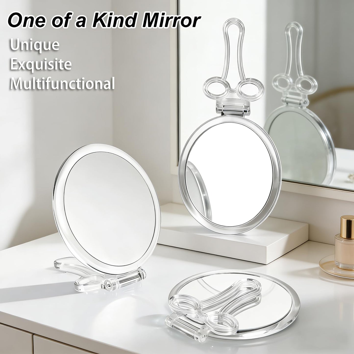 AMISCE Magnifying Hand Mirrors with Handle - Double Sided Handheld Mirror with 1X 40X Magnification, Portable Travel Folding Hand Held Mirror, Pedestal Makeup Vanity Mirror