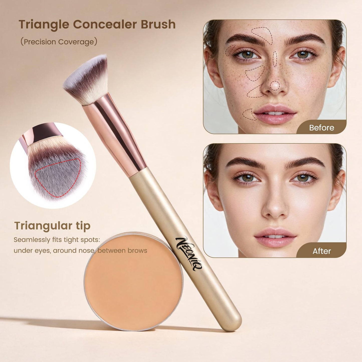 NEONIQ 14 PCS Professional Makeup Brushes, Makeup Brush Set, Foundation Powder Blending Concealer Eyeshadows Blush Cosmetics Brushes(Gold)