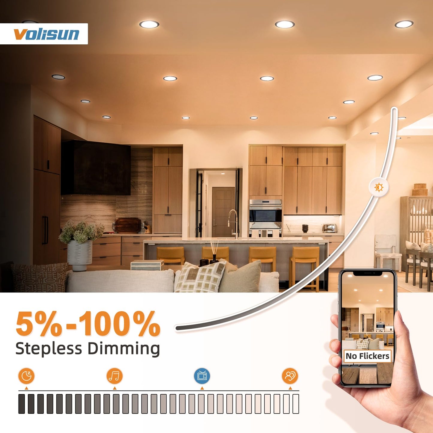 VOLISUN 12 Pack 6 Inch Black Recessed Light with Night Light, Canless LED Recessed Lighting 6 inch, 2700K-5000K Selectable, 12W=130W,1080LM Soffit Lighting Outdoor Recessed Light, ETL Certificated