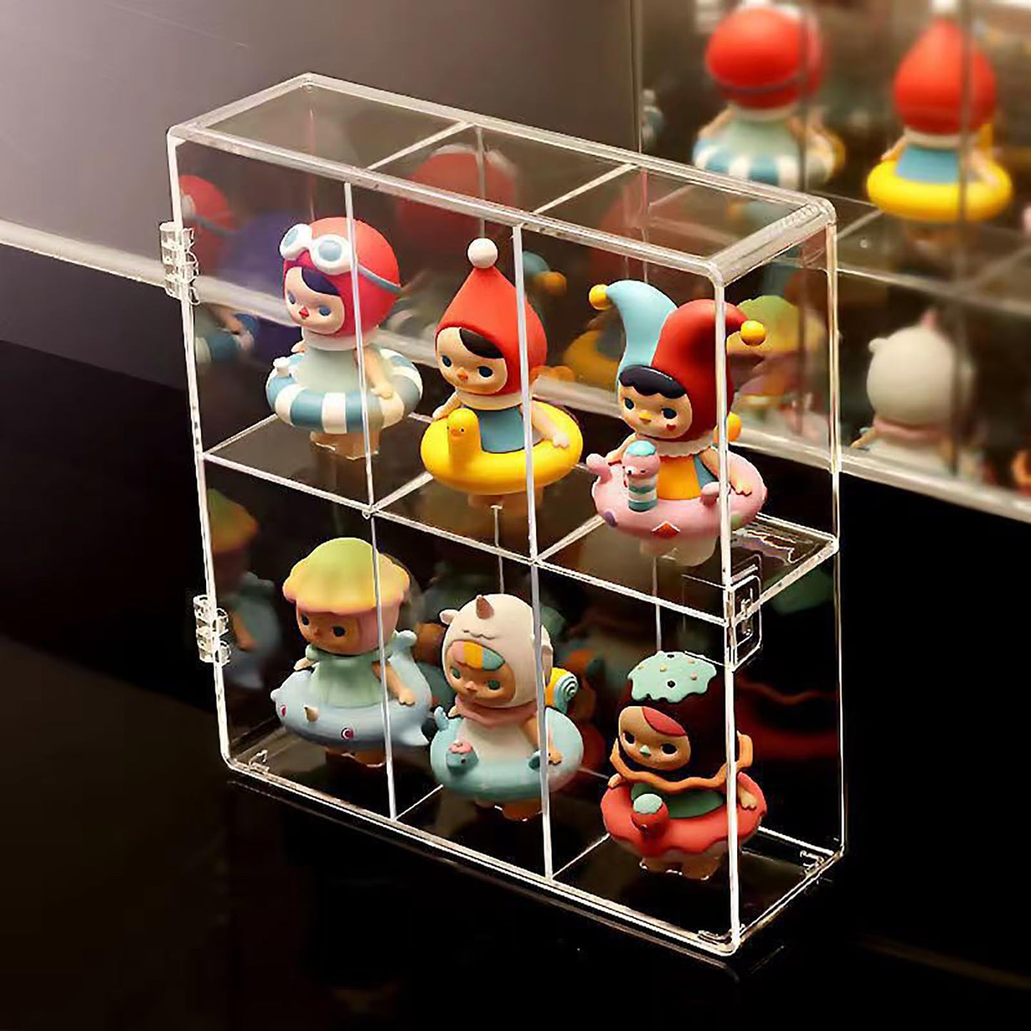 Clear Acrylic Display Case, Stackable Plastic Storage Bins with Lid for Collectibles Action Figure 2 Layer 6 Separate Room Hobby Figure Display Case Box