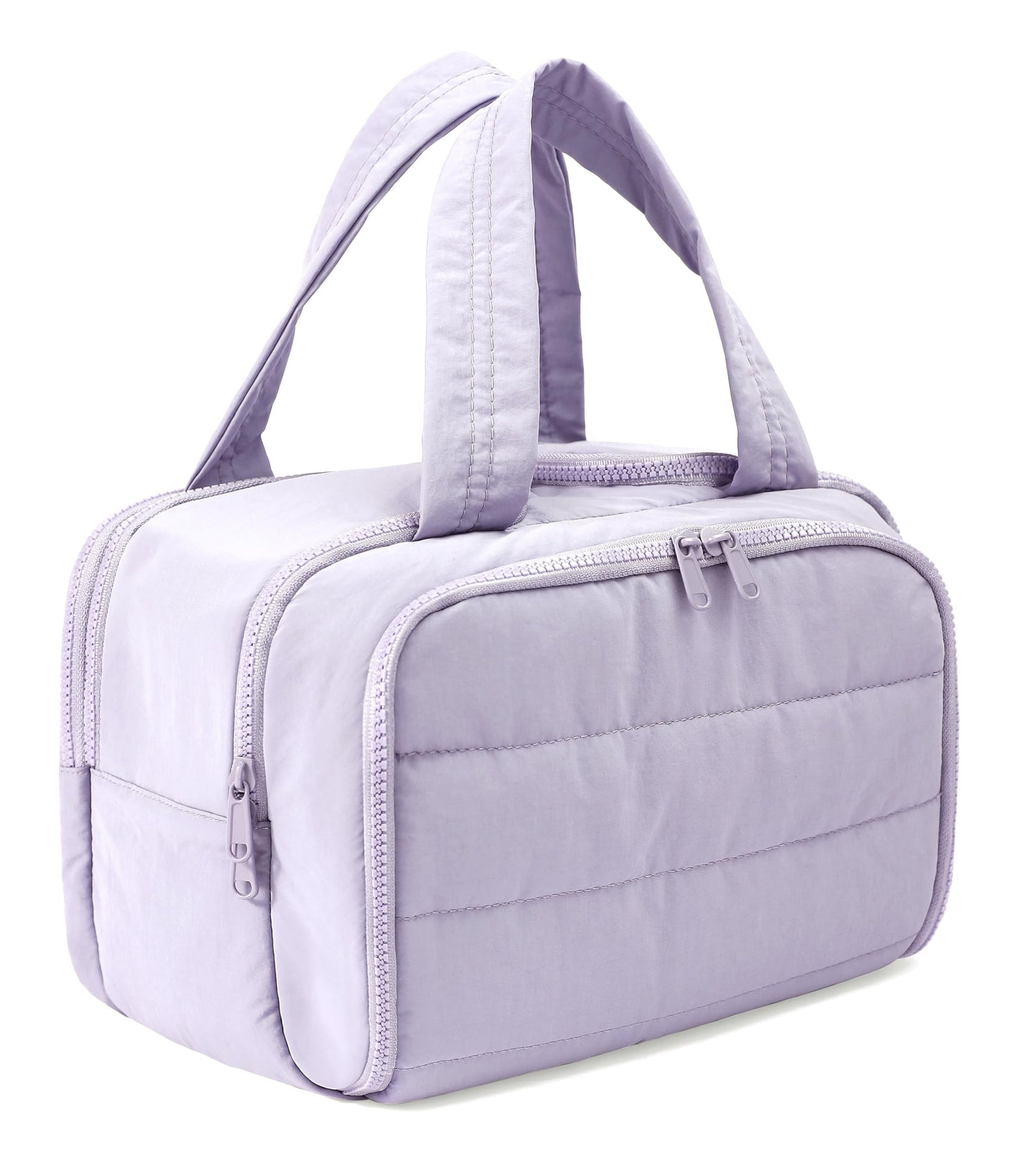 BUZFOWU Travel Toiletry Bag for Women, Large Wide-open Puffy Cosmetic Makeup Bag with Wet-Dry Separation, Multi-Pocket Organizer with Carry Handle for Toiletries, Cosmetics, Essentials, Light Purple