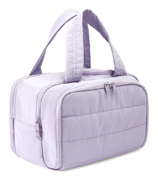 BUZFOWU Travel Toiletry Bag for Women, Large Wide-open Puffy Cosmetic Makeup Bag with Wet-Dry Separation, Multi-Pocket Organizer with Carry Handle for Toiletries, Cosmetics, Essentials, Light Purple