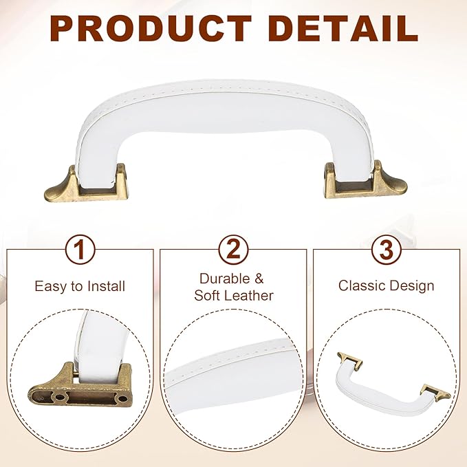 uxcell 2 Pcs PU Leather Luggage Handle, 0.9" Hole Distance Vintage U-Shape Replacement Strap Handle for Travel Handbag Guitar Musical Box Gift Boxes, White/Bronze