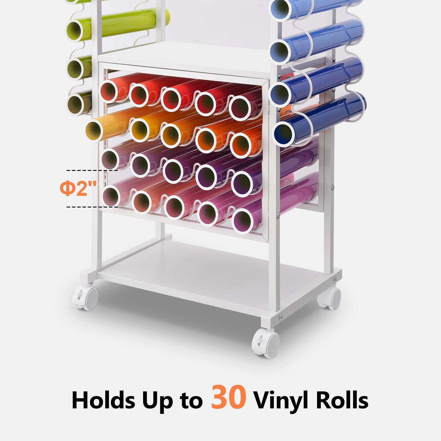 30 Vinyl Roll Holders for Cricut Cart, Organization and Storage Compatible with Cricut Maker Machine, Crafting Table Organization Workstation for Craft Room, 3 Tier Rolling Craft Cart for Small Spaces