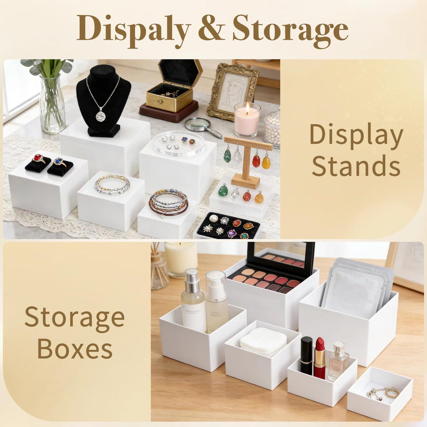 HAIJSEVR 6Pcs Buffet Risers and Display Stands, White Acrylic Dessert Table Display Set for Party, Collectibles Jewelry Catering Cube Boxes with Hollow Bottom (8",7",6",5",4",3")