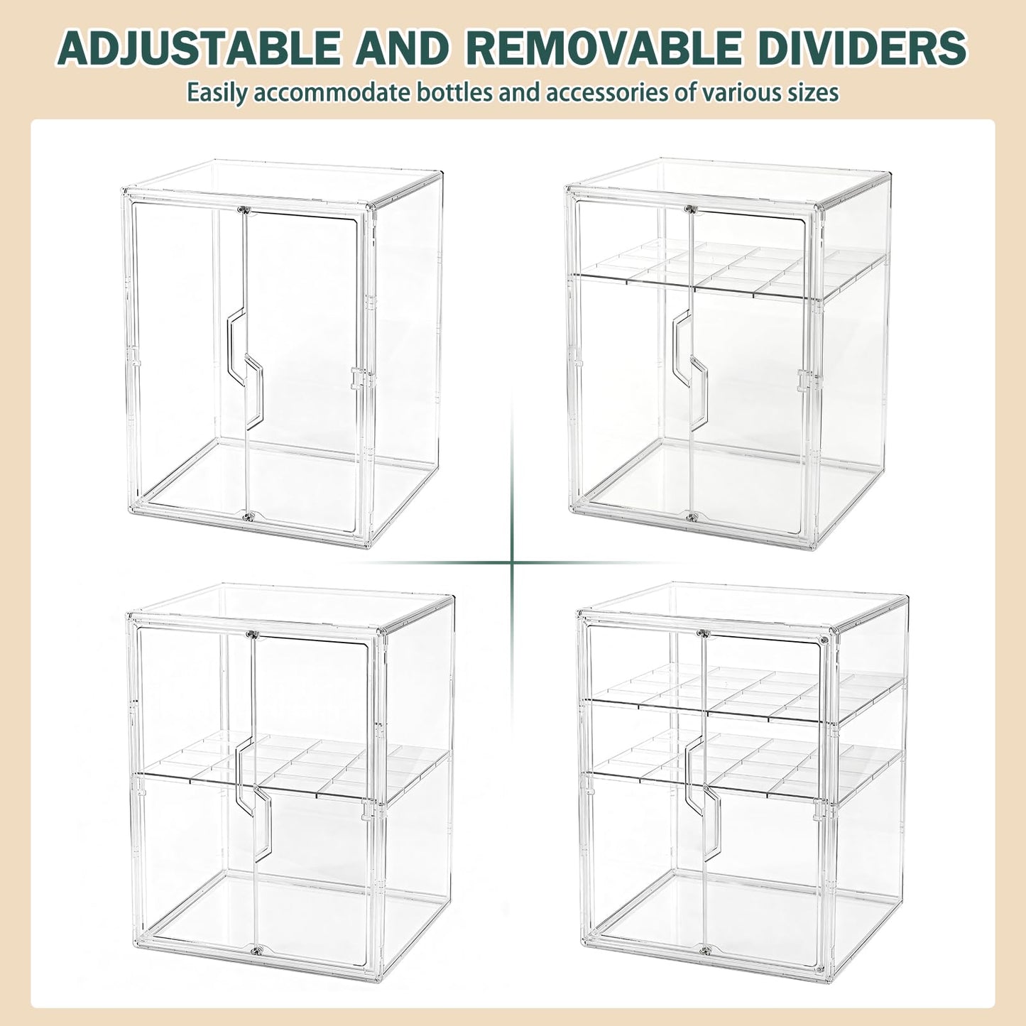 Baby Bottle Organizer, 3-Tier Bottle Storage for Countertop with Double Magnetic Doors, Clear Plastic Bottle Station Organizer Mom Gifts with 2 Dividers for Kitchen, Bathroom, Cabinet, Vanity