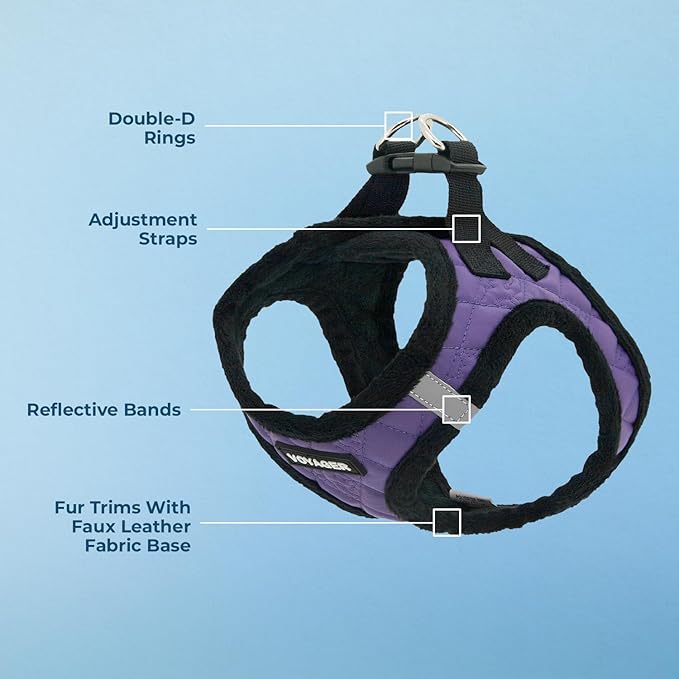 Best Pet Supplies - All Weather Mesh/Plush, Reflective, No Pull Harness for Small, Medium Dogs, Cats - Secure with Hook & Loop Fastener, Buckle, Double D-Rings - Purple Faux Leather, S