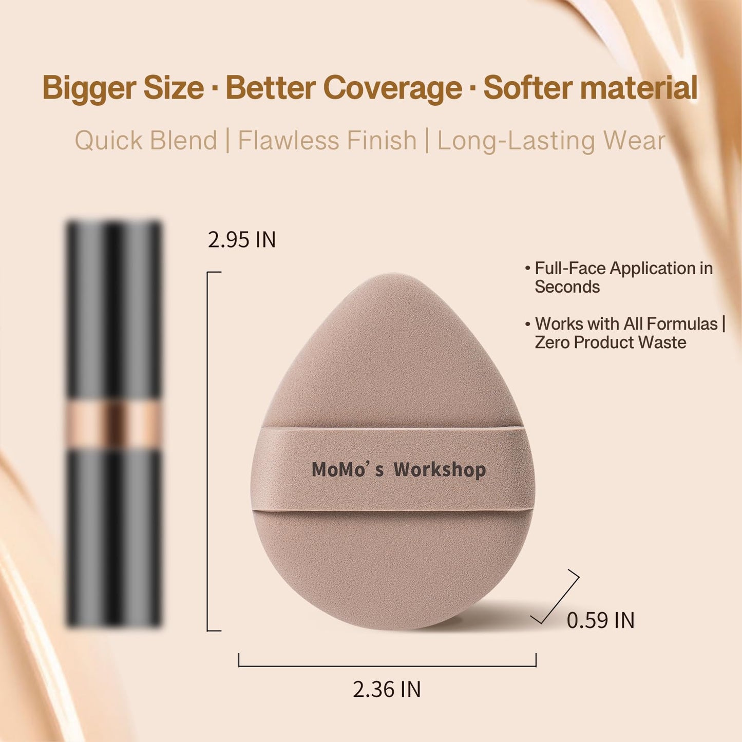 Momo's Workshop Makeup Puff Large 2Pcs for Liquid Cream Foundation & Concealer