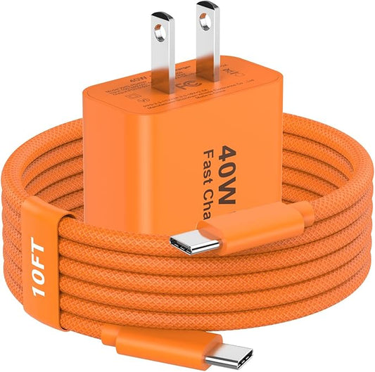 iPhone 17 Pro Max Charger Fast Charging, 40W USB C iPhone 17 Fast Charger Block with 10 FT Long Type C to C Charging Cable Cord for iPhone 17/17 Pro Max/17 Pro/Air/16/16 Pro Max/15/15 Pro Max, Orange