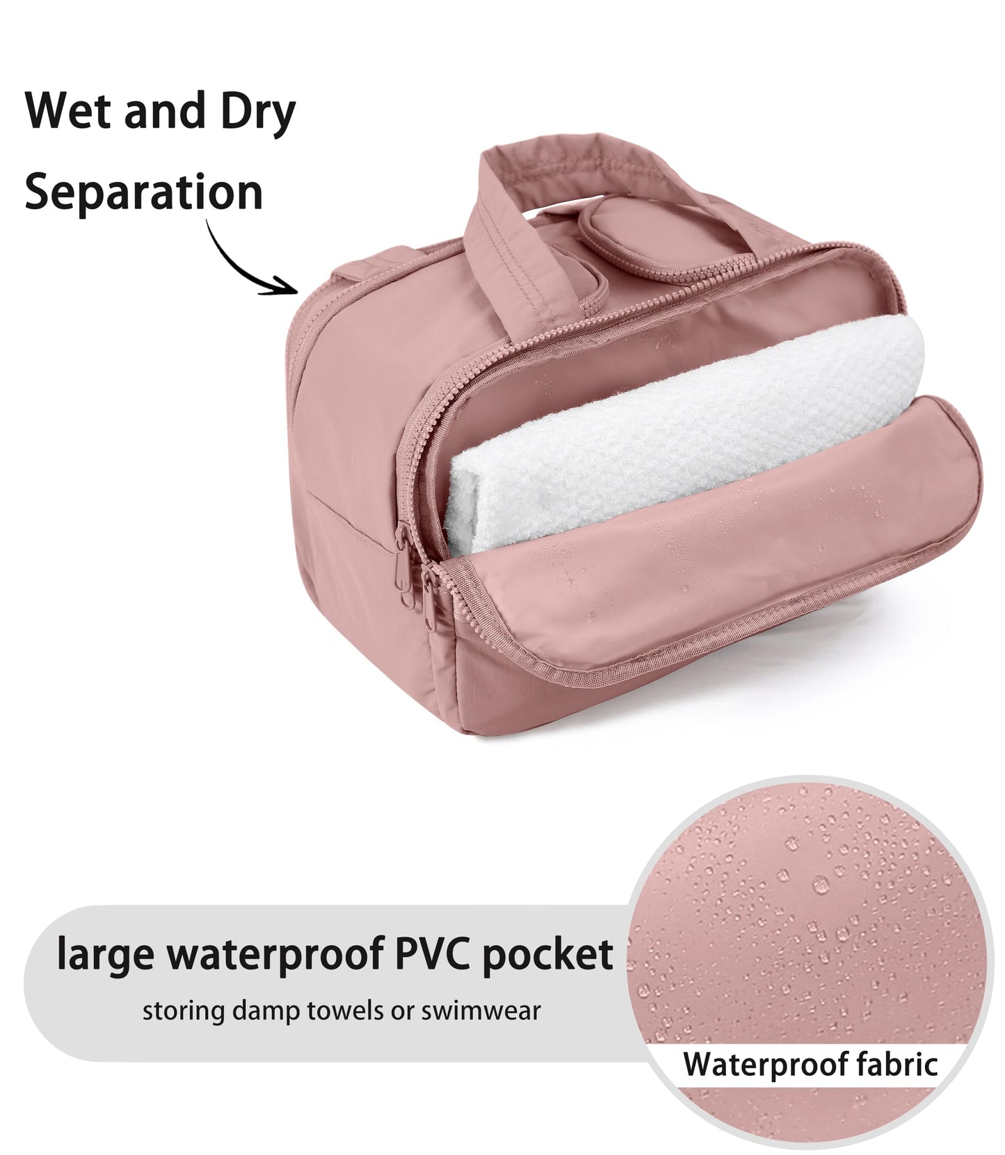 BUZFOWU Travel Toiletry Bag for Women, Large Wide-open Puffy Cosmetic Makeup Bag with Wet-Dry Separation, Multi-Pocket Organizer with Carry Handle for Toiletries, Cosmetics, Essentials, Dark Pink