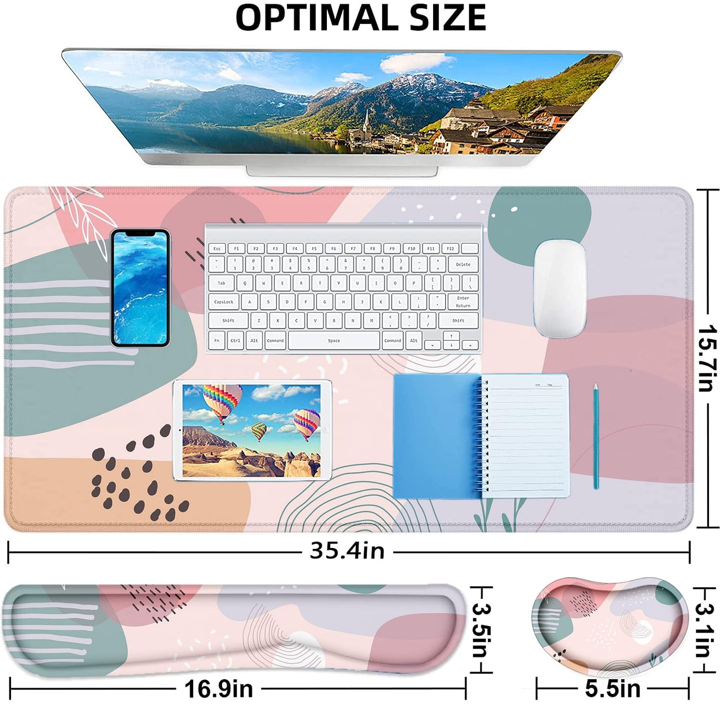 LATEEFAH Desk Mat, Mouse Pad with Wrist Rest, 4-in-1 Large Mouse Pads for Desk, Ergonomic Mouse Pad and Keyboard Wrist Rest Gaming Keyboard Mat for Office, Home