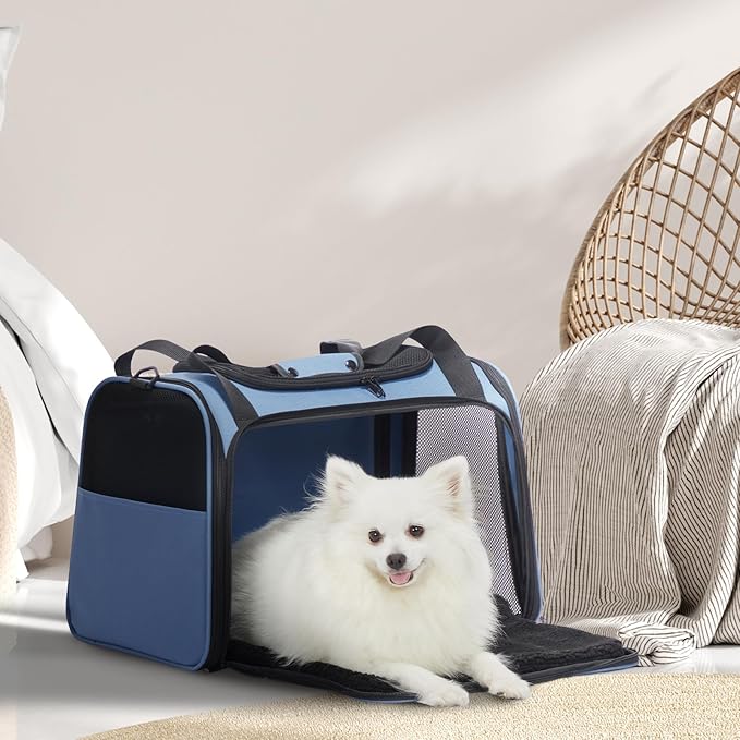 PETSFIT Dog Carrier for Small Dogs, Small Dogs Carrier Bag, Soft-Sided Pet Carrier with a Safety Leash for Pets Up to 25 Lbs (Large, Blue)
