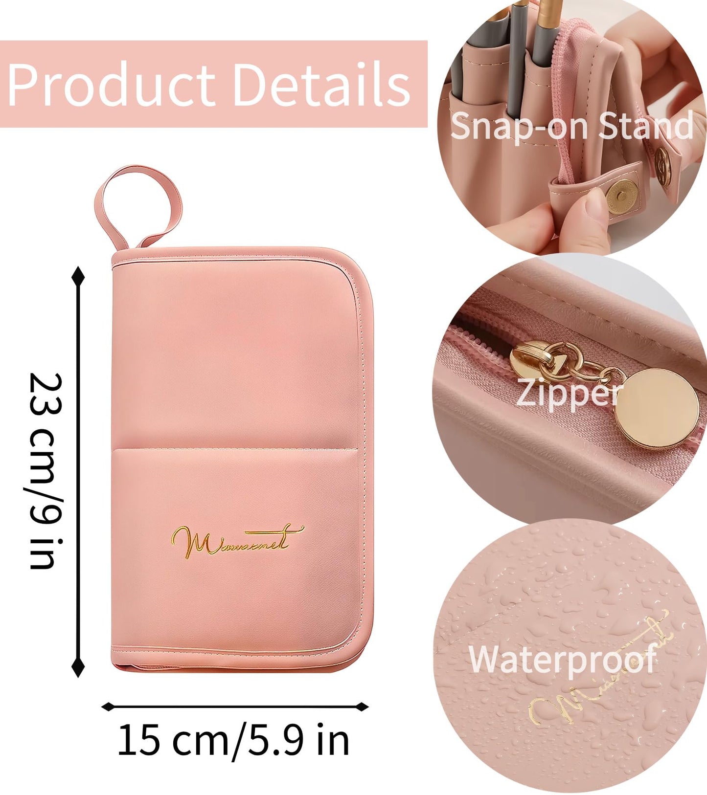 YLYZ Makeup Brush Bag, Waterproof Stand-Up Makeup Brush Holder Organizer, Travel Make up Brush Pouch Cosmetic Bags, Pink
