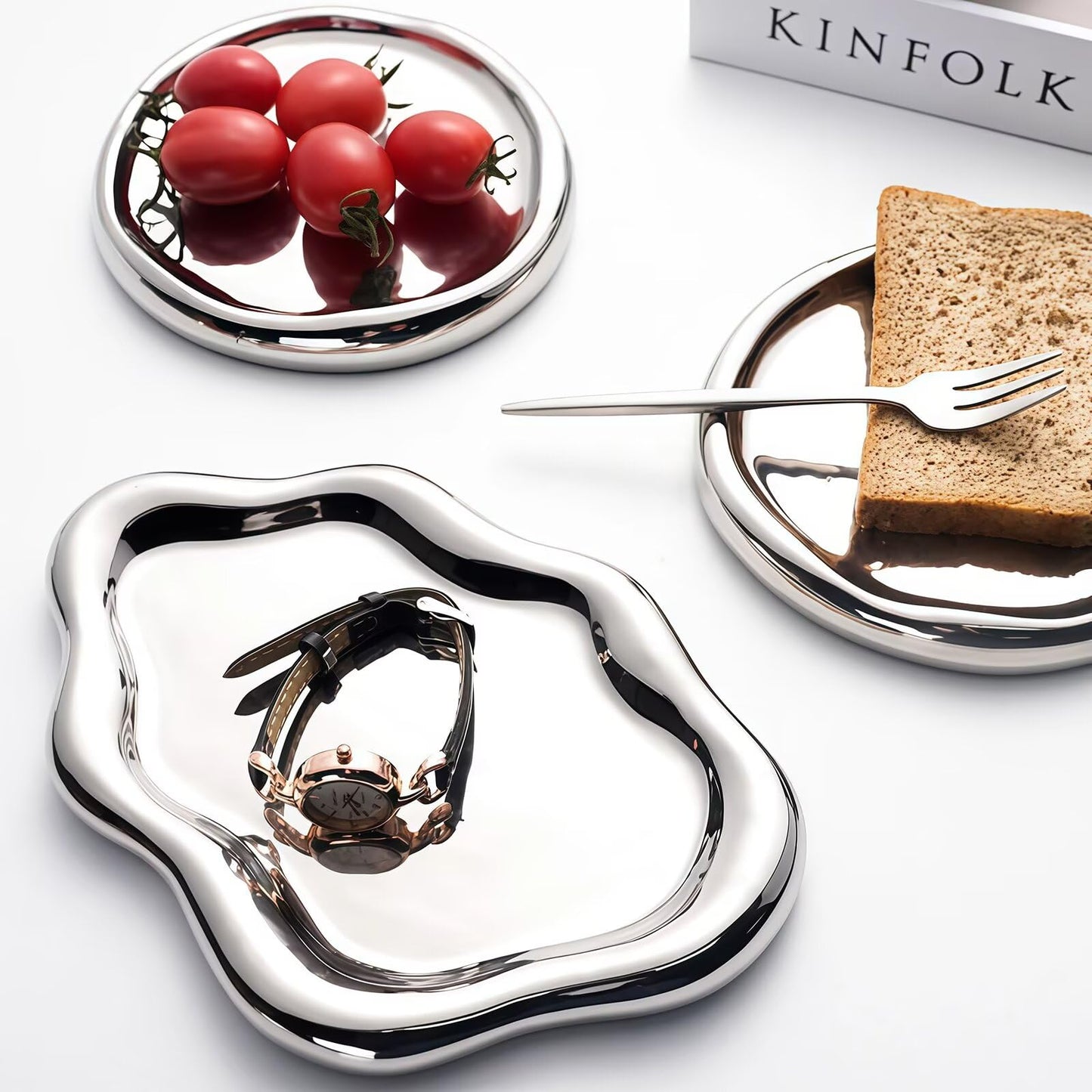 Ceramic Jewelry Dish for Women, Unique Cloud Shaped Trinket Ring Tray, Room Decorative Vanity Tray, Women Gift for Mother's Day, Christmas, Thanksgiving, Birthday, for Plate, Watch, Keys etc(Silver)