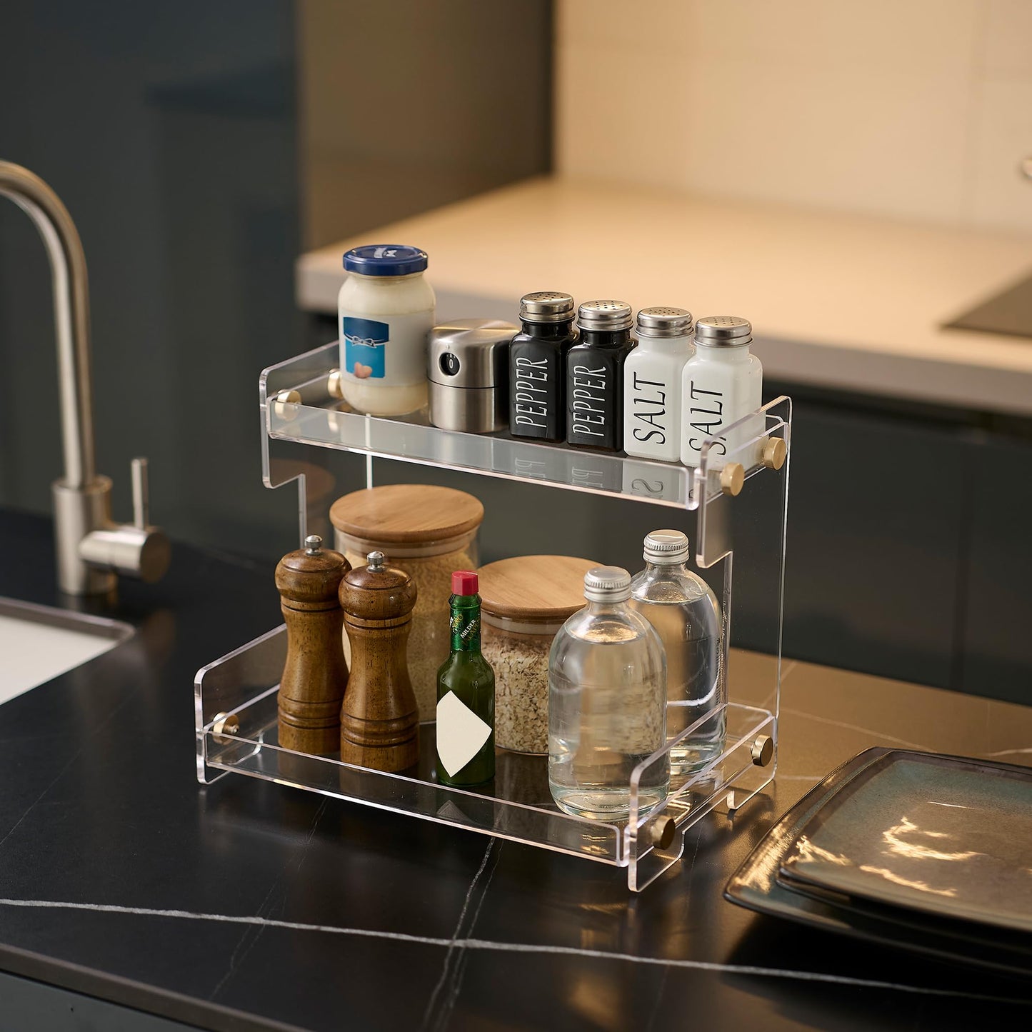 LEQ 2 Tier Bathroom Organizer Countertop Storage, Acrylic Standing Holder Cosmetic Storage Perfume Shelf for Bathroom, Bedroom, Dressing Table and Other Scenes that Need Storage