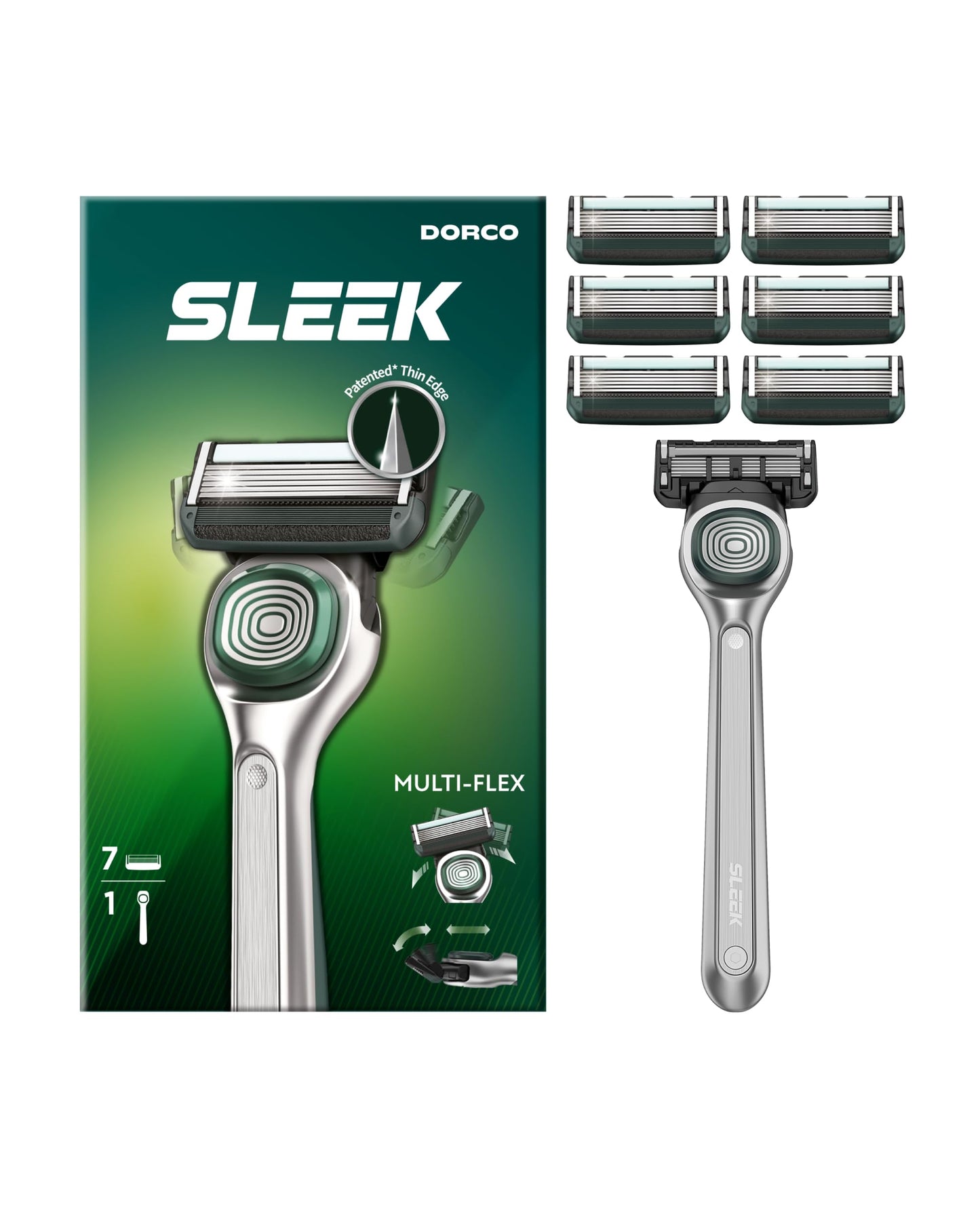 DORCO SLEEK 6 Blade Razor for Men with Multi-Flex Technology for a Smooth & Comfortable Shave | Cartridge Razor for Men, Razor Handle + 7 Cartridges