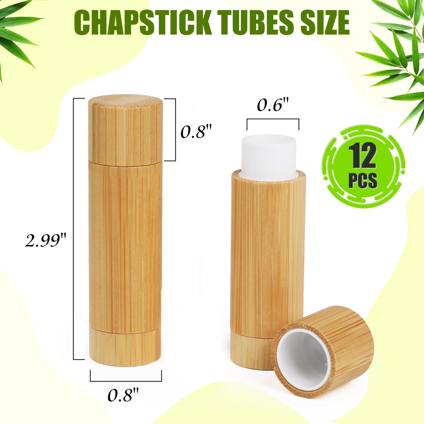 Starry 12Pcs Bamboo Empty Lipstick Tubes, 5g Refillable DIY Lip Balm Tube Containers with Clear PP Plastic Inner, Cosmetic Lipstick Lip Gloss Deodorant Case Holder for DIY Women Girls Makeup
