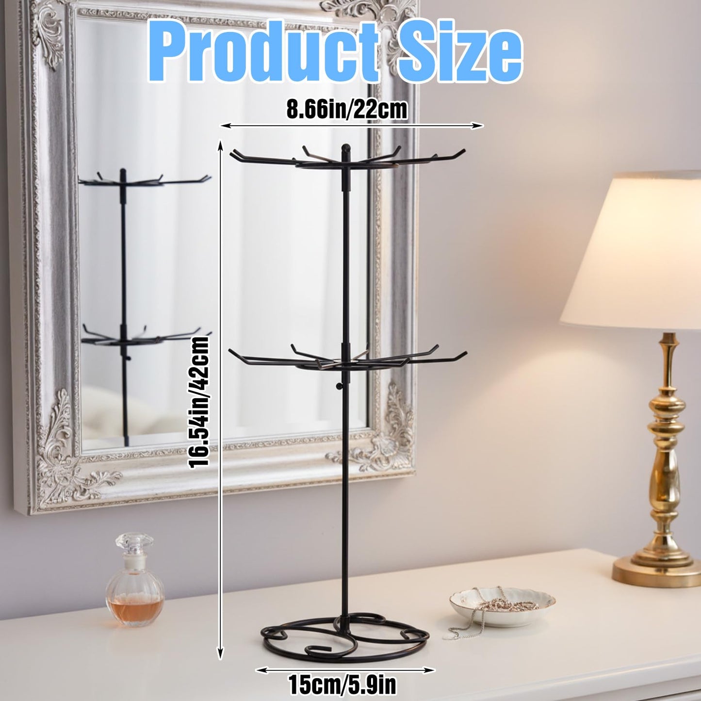 QFGasre 2 Pcs Jewelry Stand Organizer, 2 Tier Rotating Rack Metal Necklace Organizer Black Jewelrys Keychain Display for Vendors Jewelry Earring Bracelet Display Supplies