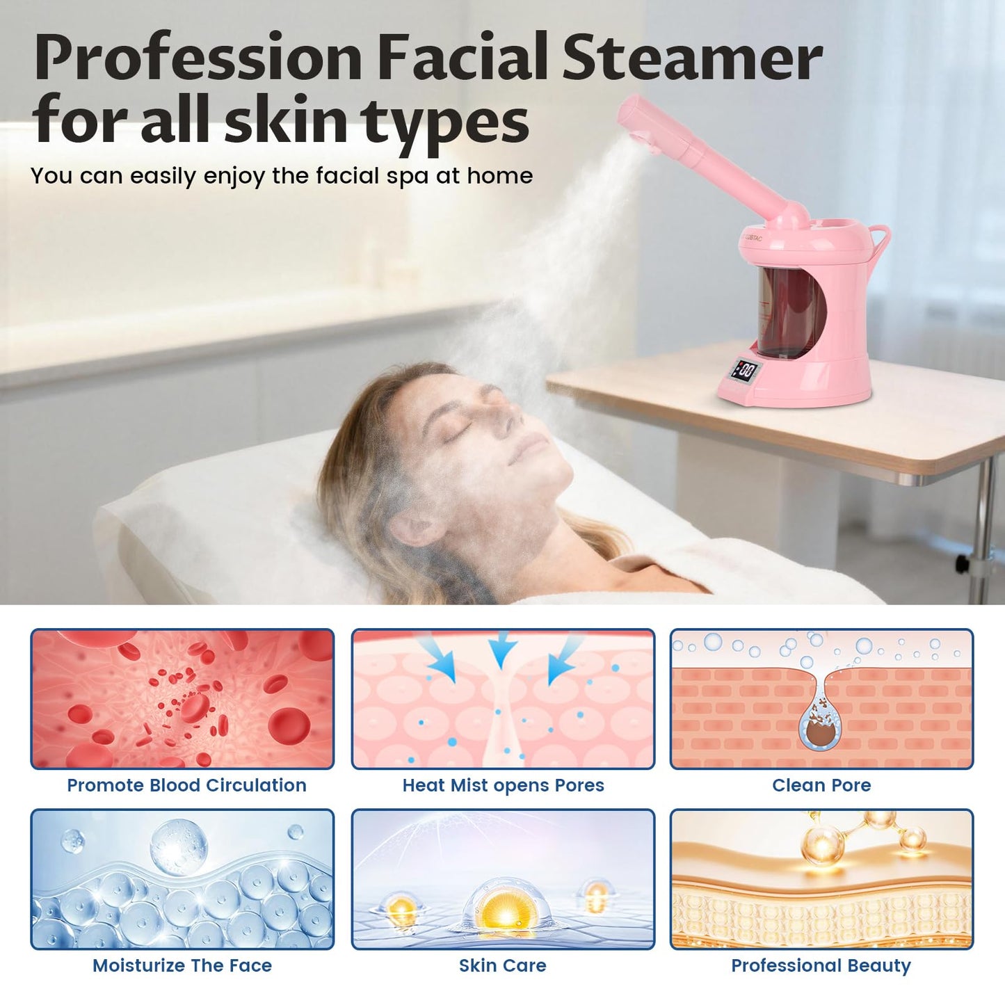 LKT COBTAC Hair Steamer,2 in 1 Hair and Facial Steamer Design for Personal Use at Home or Small Salon Shops