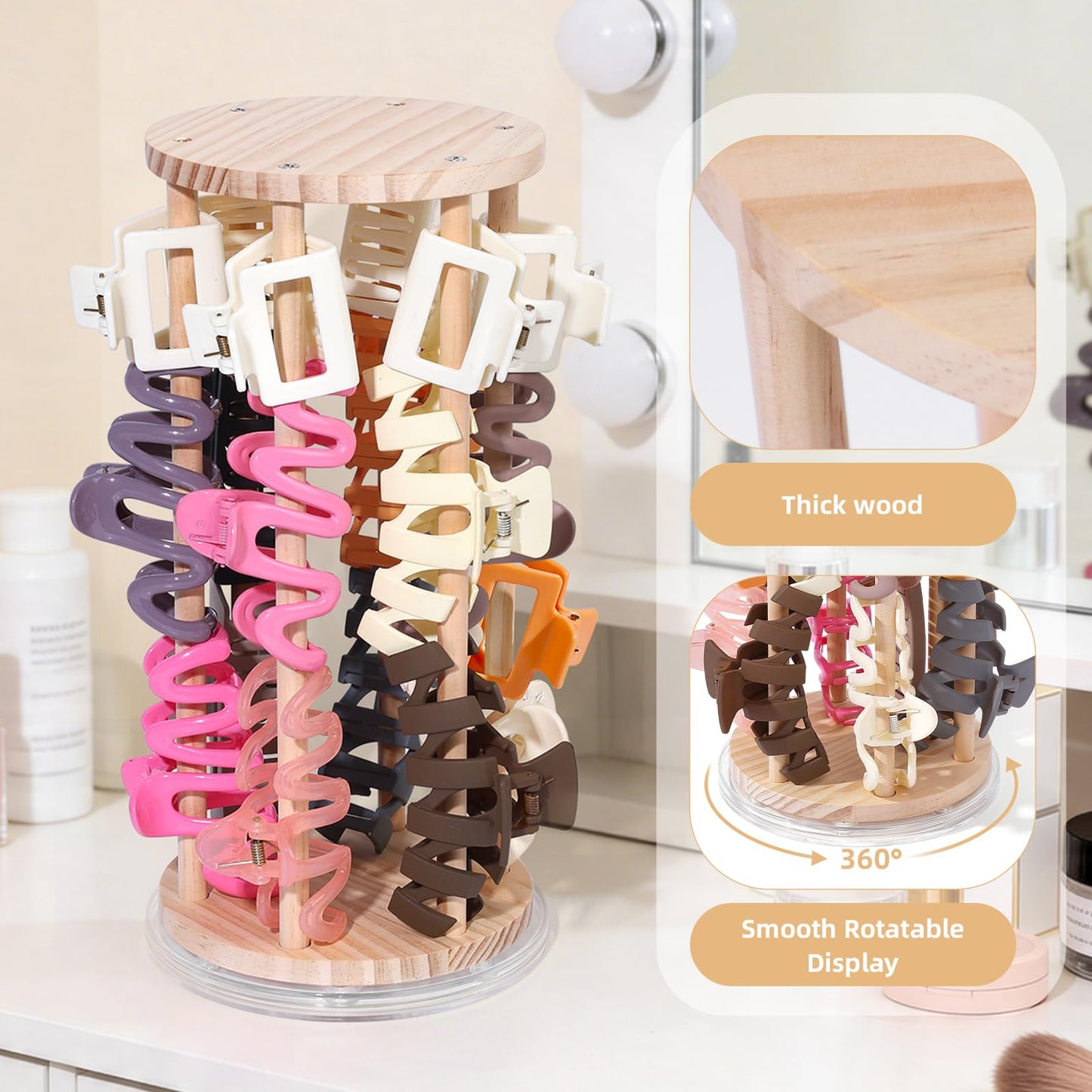 SNOWSTAR Claw Clip Organizer Holder,Vertical 360-Degree Rotating Hair Clip Holder and Storage,Hair Clip Organizer Display Stand for Women and Girls