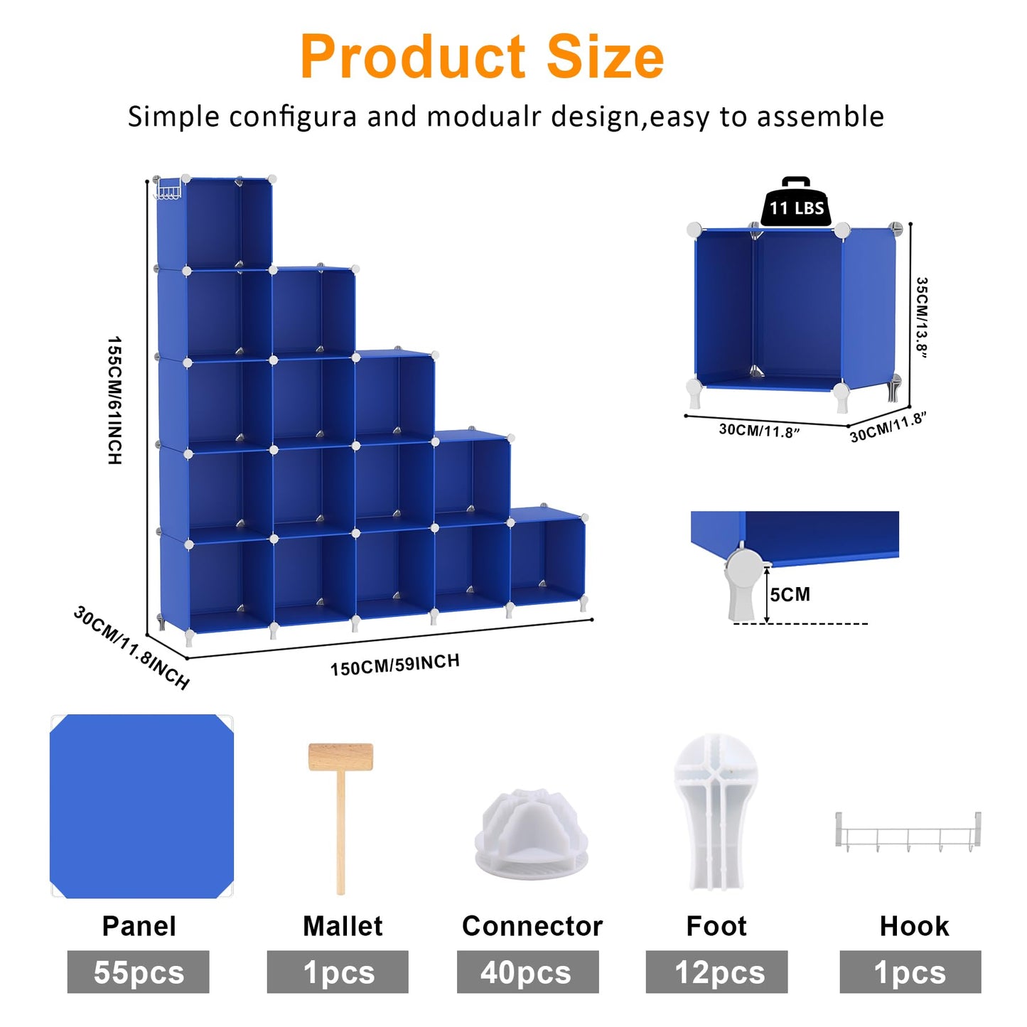 AWTATOS Cube Storage Organizer, 16 Cube Closet Organizers and Storage Shelves, DIY Stackable Bookshelf for Bedroom, Home, Admiral Blue