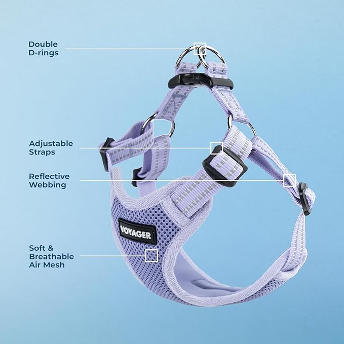 Best Pet Supplies Voyager Mesh Dog Breathable Harness Reflective Stitching, All Weather Adjustable for Walking Training, or Running - Heavy Duty & Durable, Harness (Lavender), L