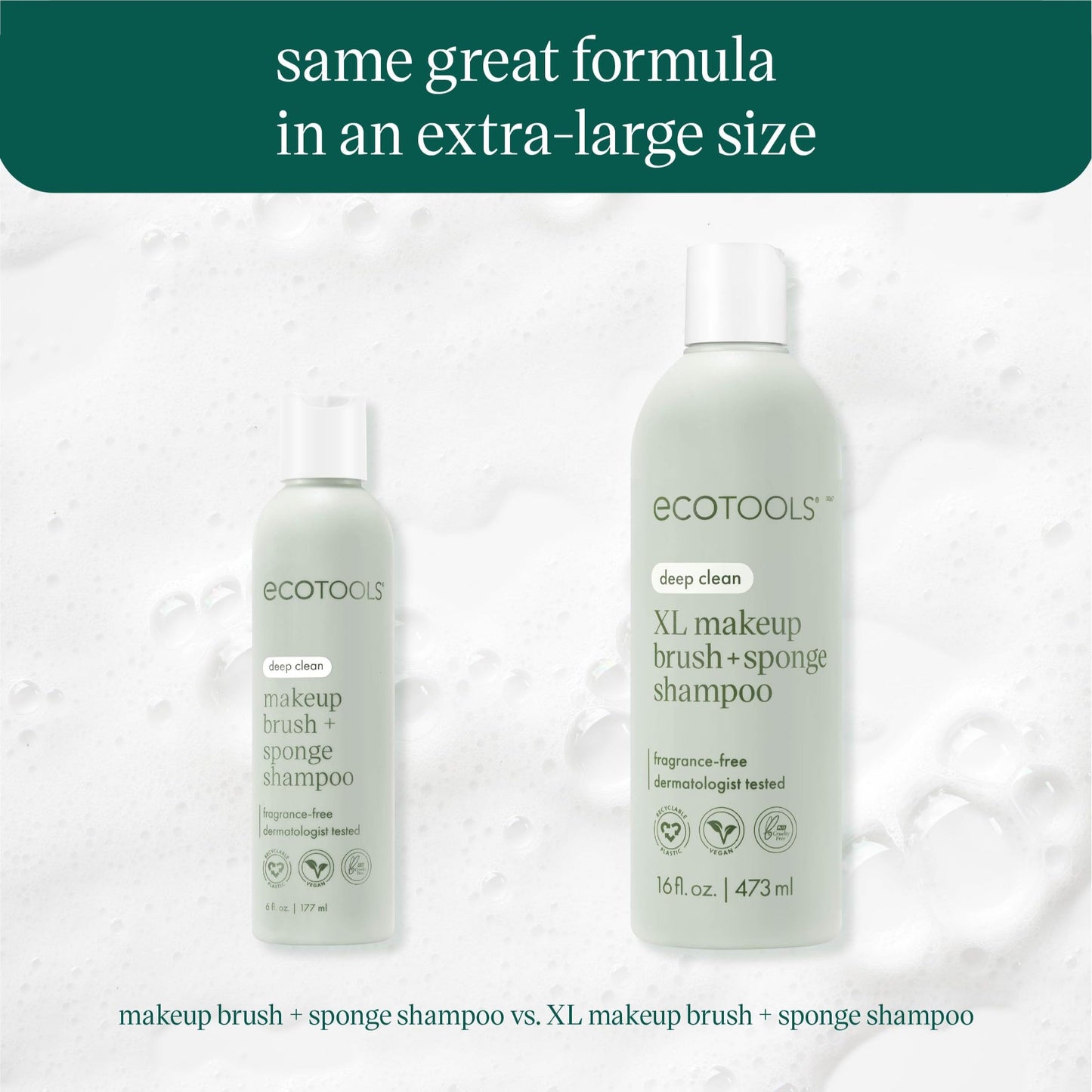 EcoTools XL Makeup Brush + Sponge Shampoo, Remove Makeup & Impurities From Tools, Sponges, & Puffs, Fragrance-Free Brush Cleanser, No Harsh Chemicals, Vegan, & Cruelty-Free, 16 fl. oz./473 ml Bottle