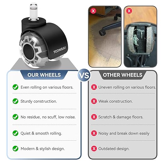 2 Inch Office Desk Chair Caster Wheels Replacement, Computer Gaming Castors for Carpet Stem 7/16-7/8, Set of 5 for Furniture Hardwood Hard Floors Chair Casters Tile Smooth Safe Quiet Rolling 880 LB