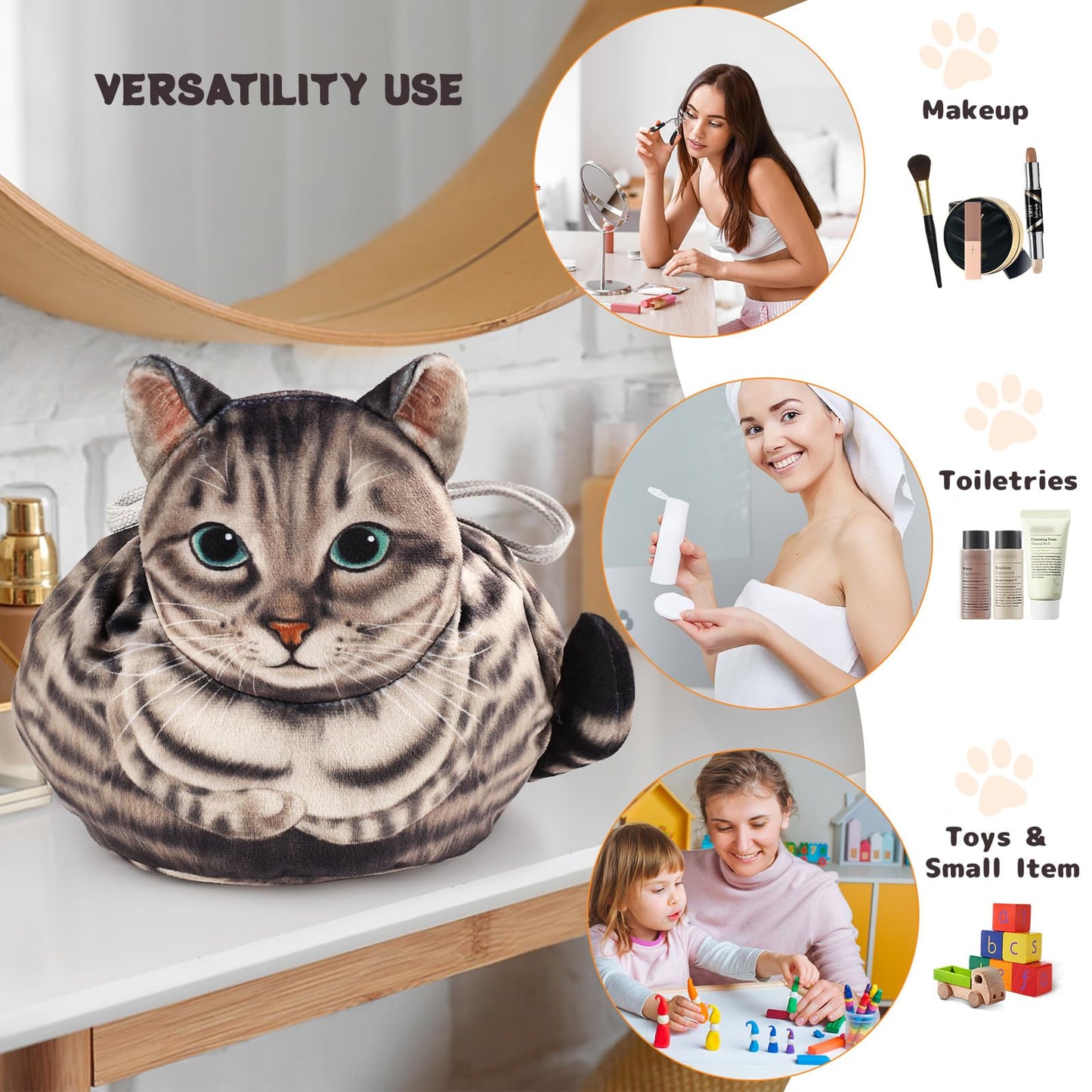 Openhahaha Openhaha Drawstring Travel Organizer, Cosmetic Pouch - Cat Gift, Lay Flat Makeup Bag Gifts for Cat Lovers